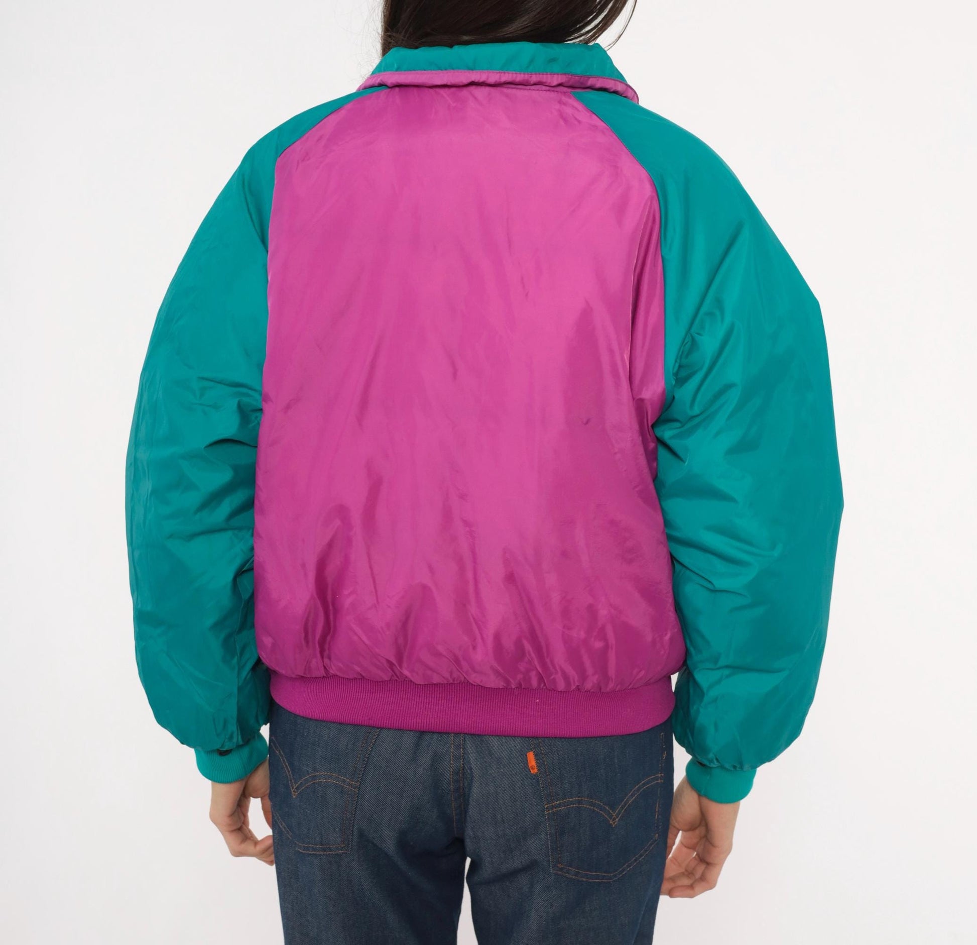 90s Paris Sport Club Reversible Down Puffer Jacket Teal Magenta Medium M