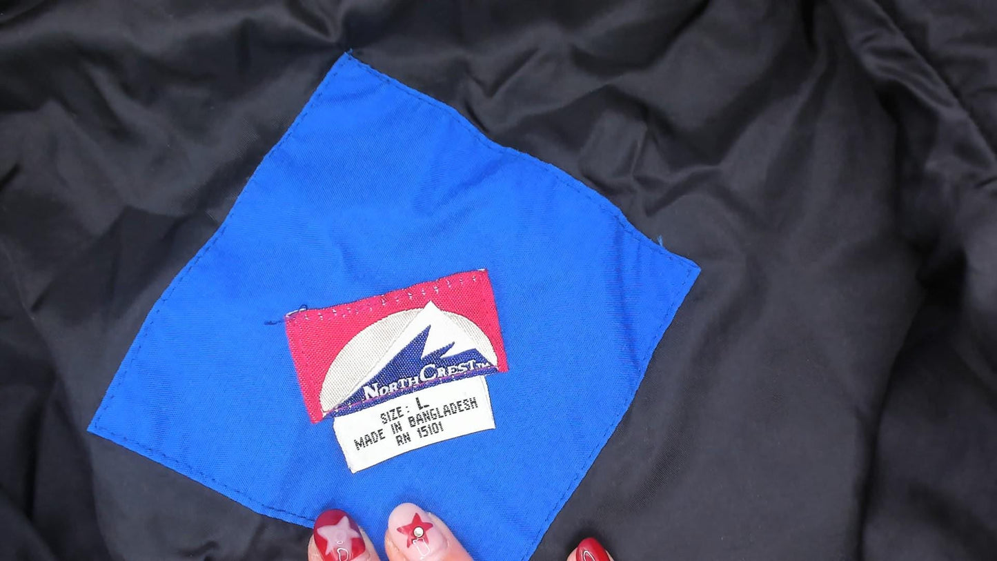 90s North Crest Cobalt Windbreaker Jacket Nylon Zip Front High Collar Large L