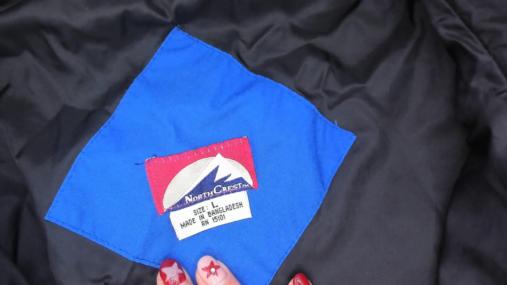 90s North Crest Cobalt Windbreaker Jacket Nylon Zip Front High Collar Large L