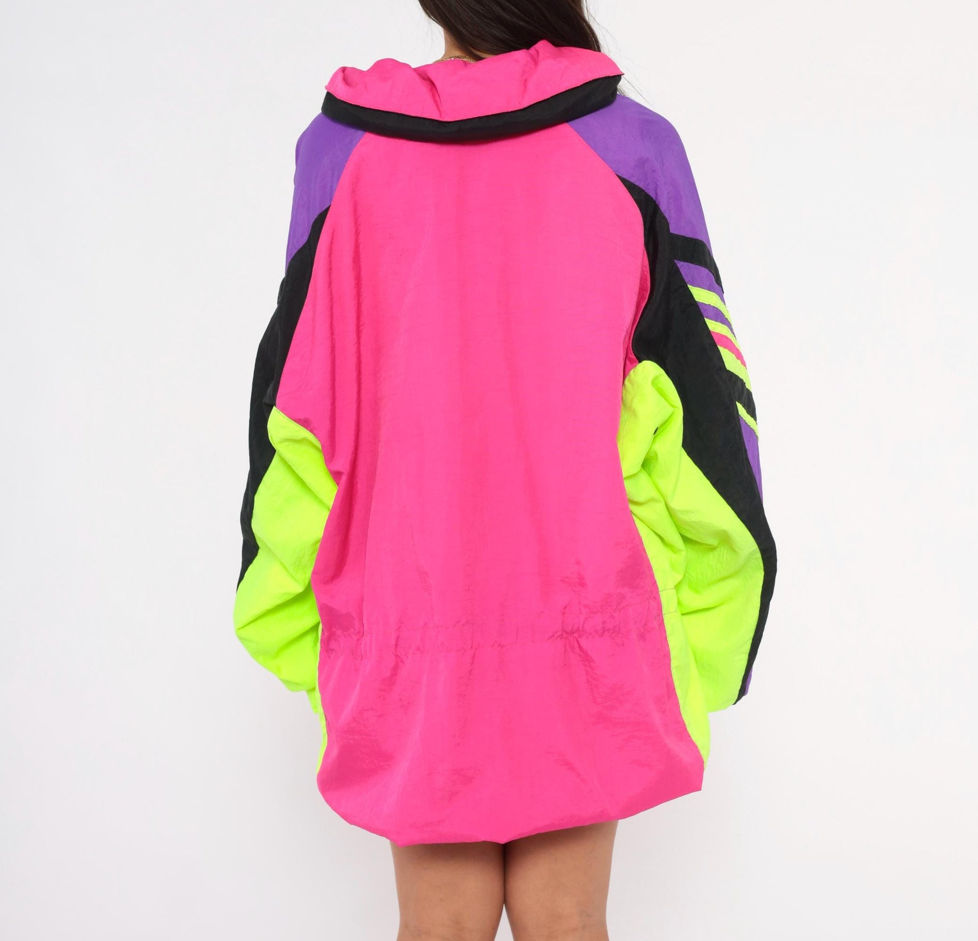 90s Roffe Demetre Neon Pink Ski Anorak Color Block Hooded Jacket Extra Large XL