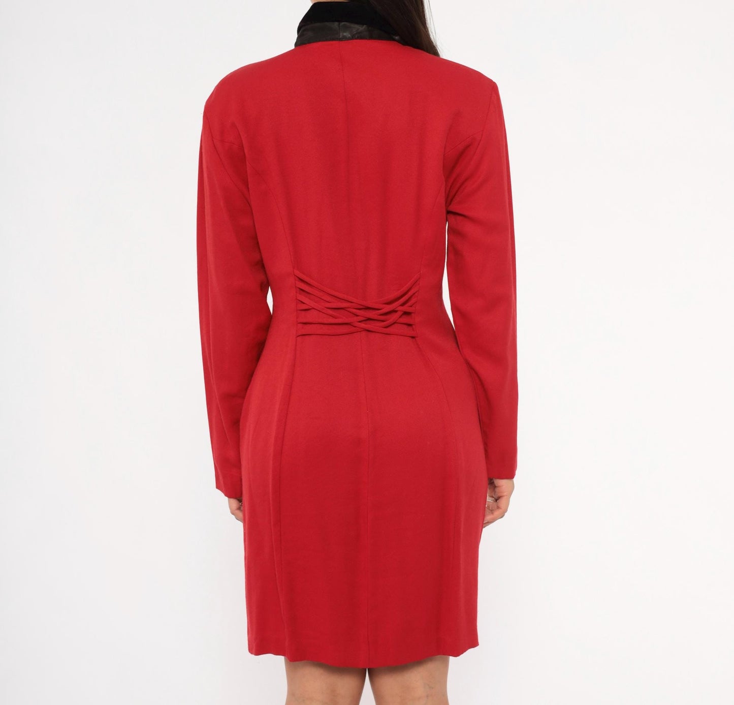 90s Scarlett Red Double Breasted Blazer Dress Velvet Collar Knee Length Small
