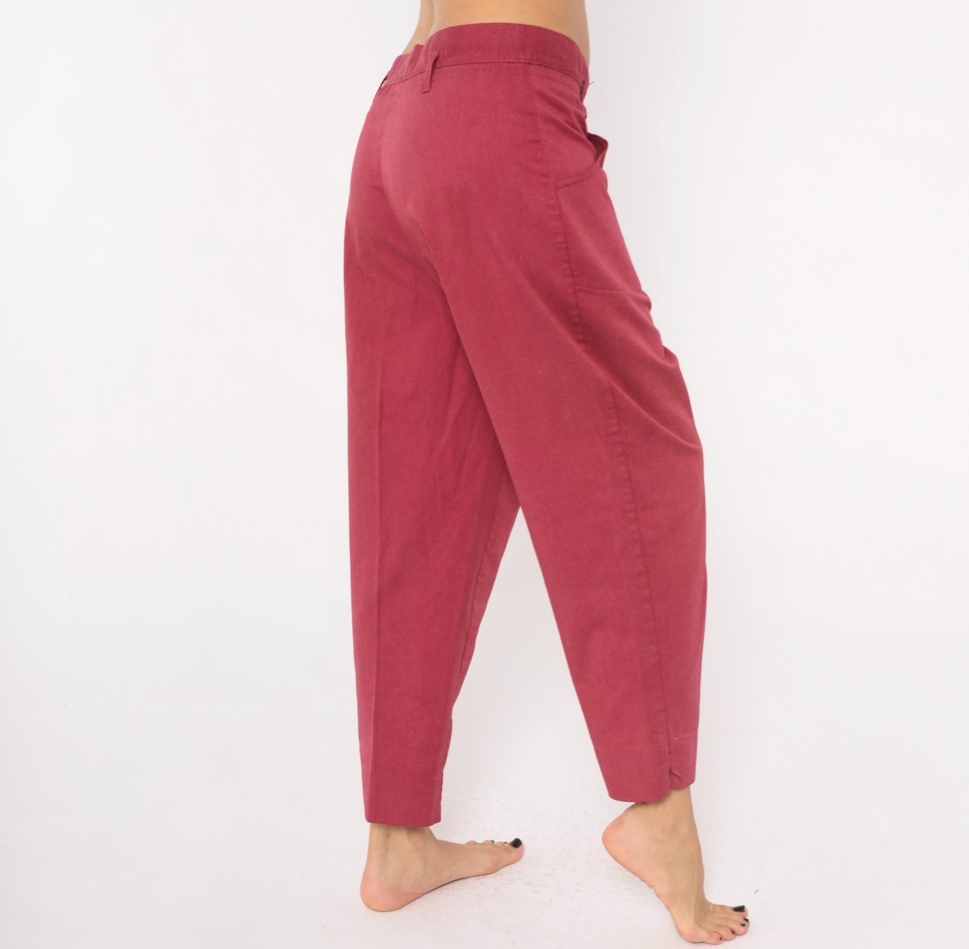 80s Double Take Burgundy Tapered Trousers Cropped Ankle Cotton Blend Women's 33