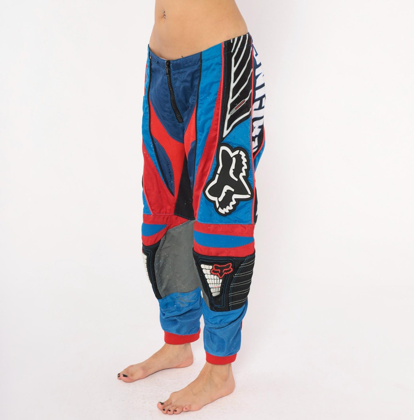 90s Fox Racing Motocross Pants Blue Red Black Colour-Block MX Trousers Large