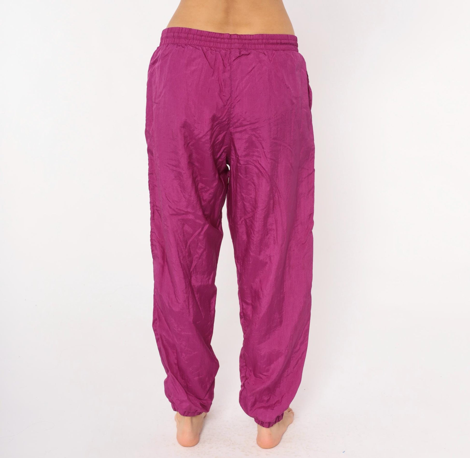 90s Magenta Windbreaker Track Pants Tapered Joggers Purple Small S