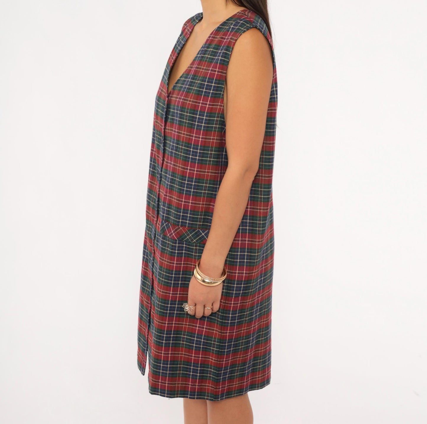 90s Baxter Wells Plaid Jumper Dress Navy Red Green Tartan Knee-Length Large L