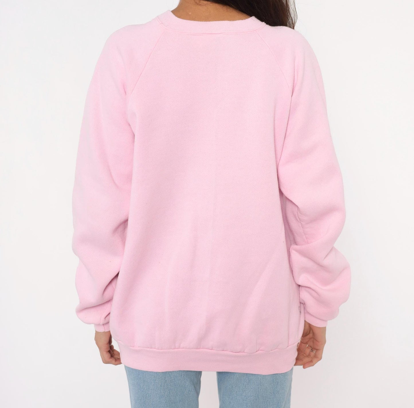 90s Pink Geese Crewneck Sweatshirt Raglan Sleeve Floral Graphic Cotton Large L