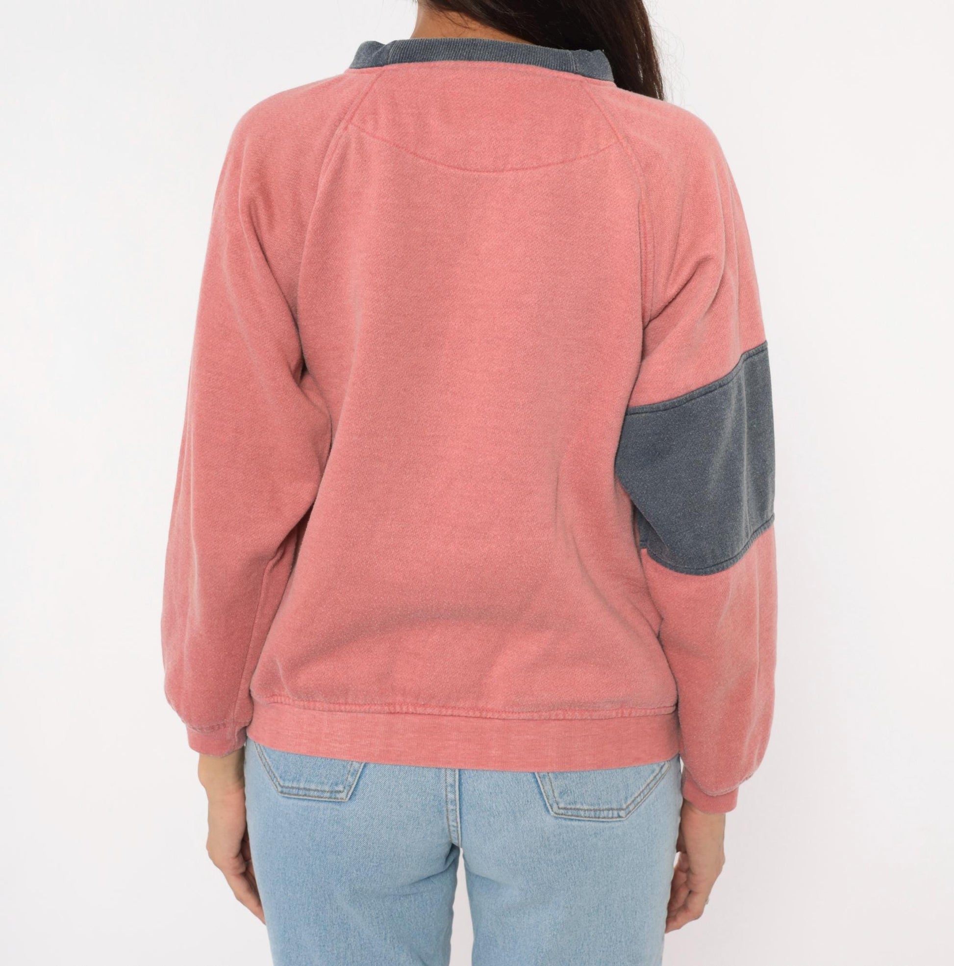 90s Saturdays Pink Navy Striped Rugby Sweatshirt Raglan Sleeve Medium