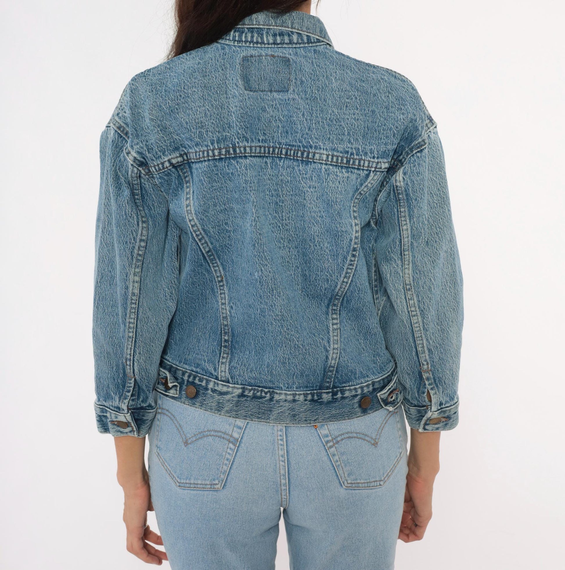 80s Levi's Denim Trucker Jacket Stonewash Blue Cropped Extra Small XS