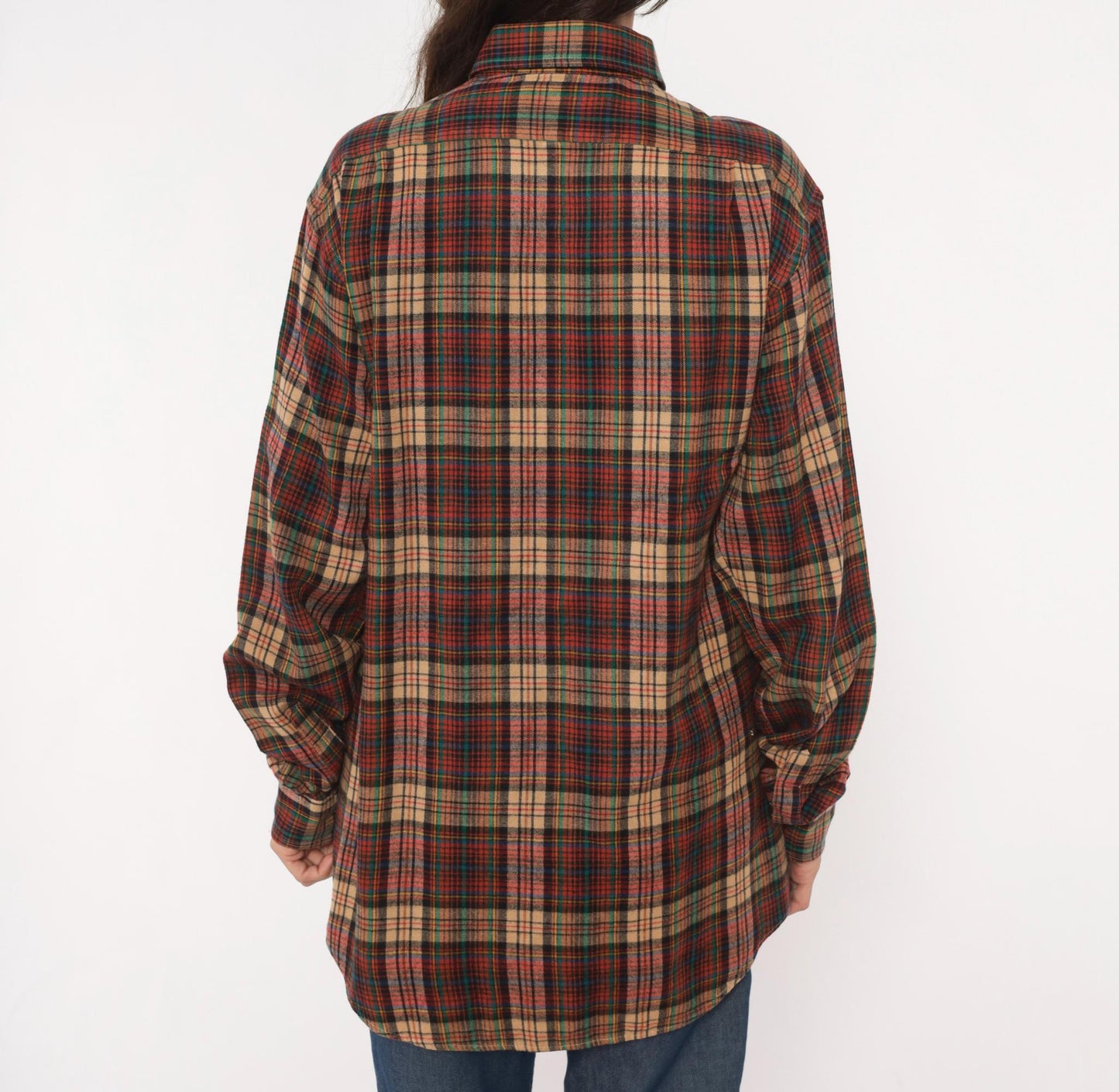90s Enro Sportswear Plaid Flannel Shirt Burgundy Green Tartan Button-Up Large Tall