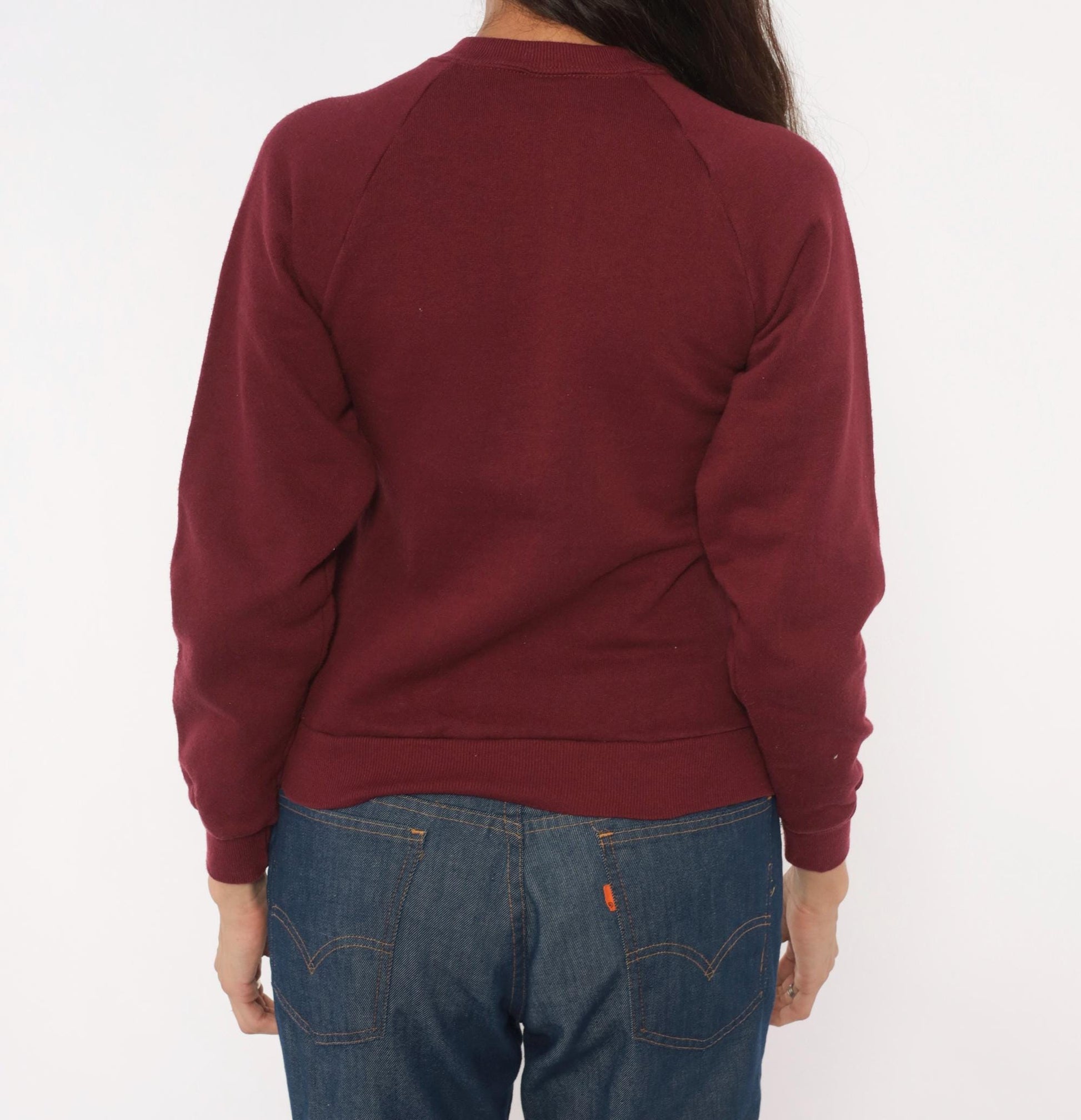 90s Jerzees Burgundy Raglan Sweatshirt Crewneck Solid Wine Pullover Extra Small XS