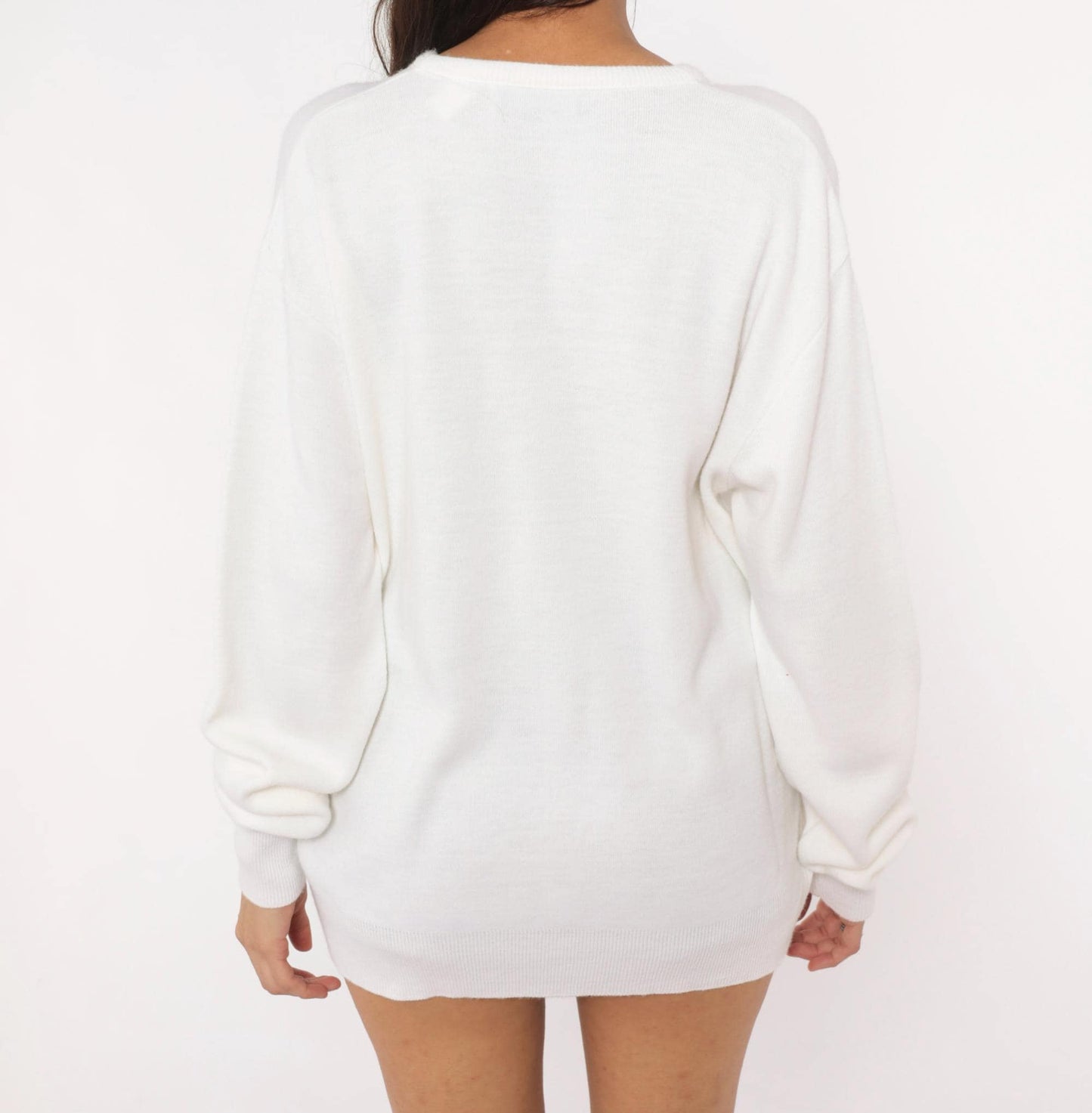 80s Jantzen V-Neck Pullover Sweater Ivory Knit Dropped Shoulder Extra Large