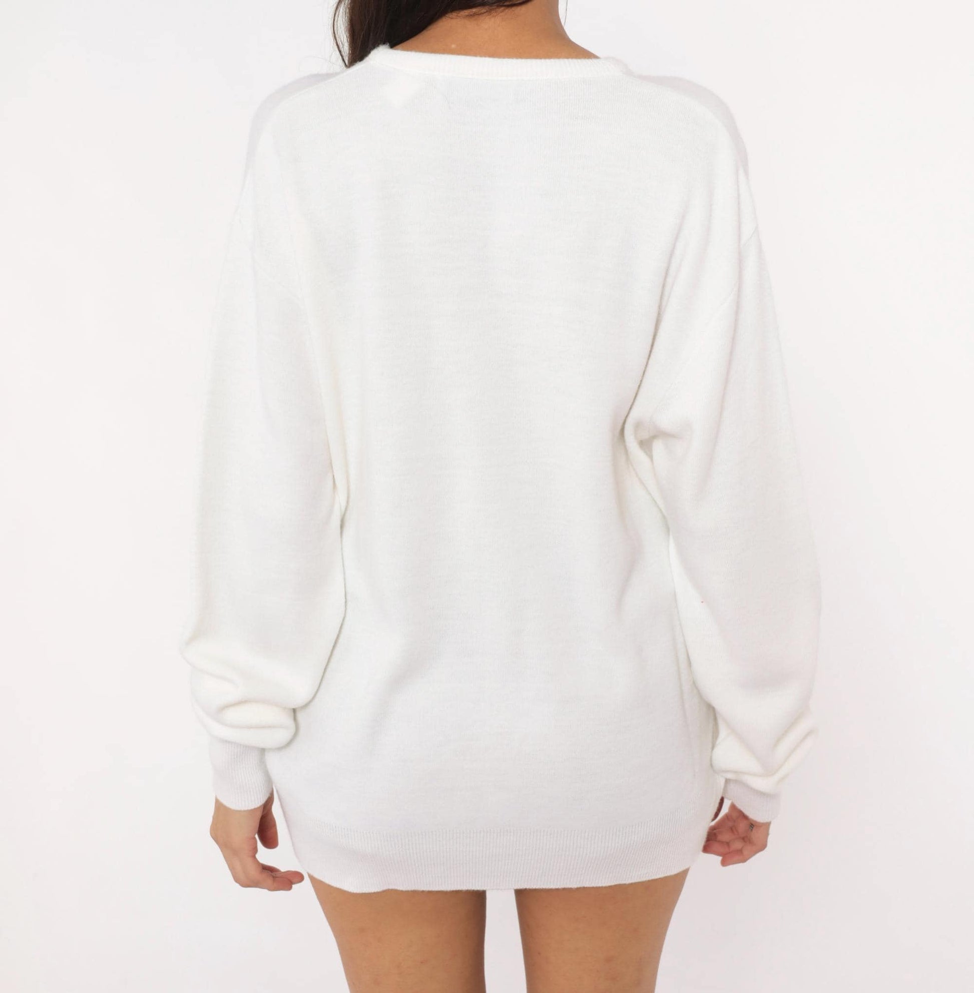 80s Jantzen V-Neck Pullover Sweater Ivory Knit Dropped Shoulder Extra Large
