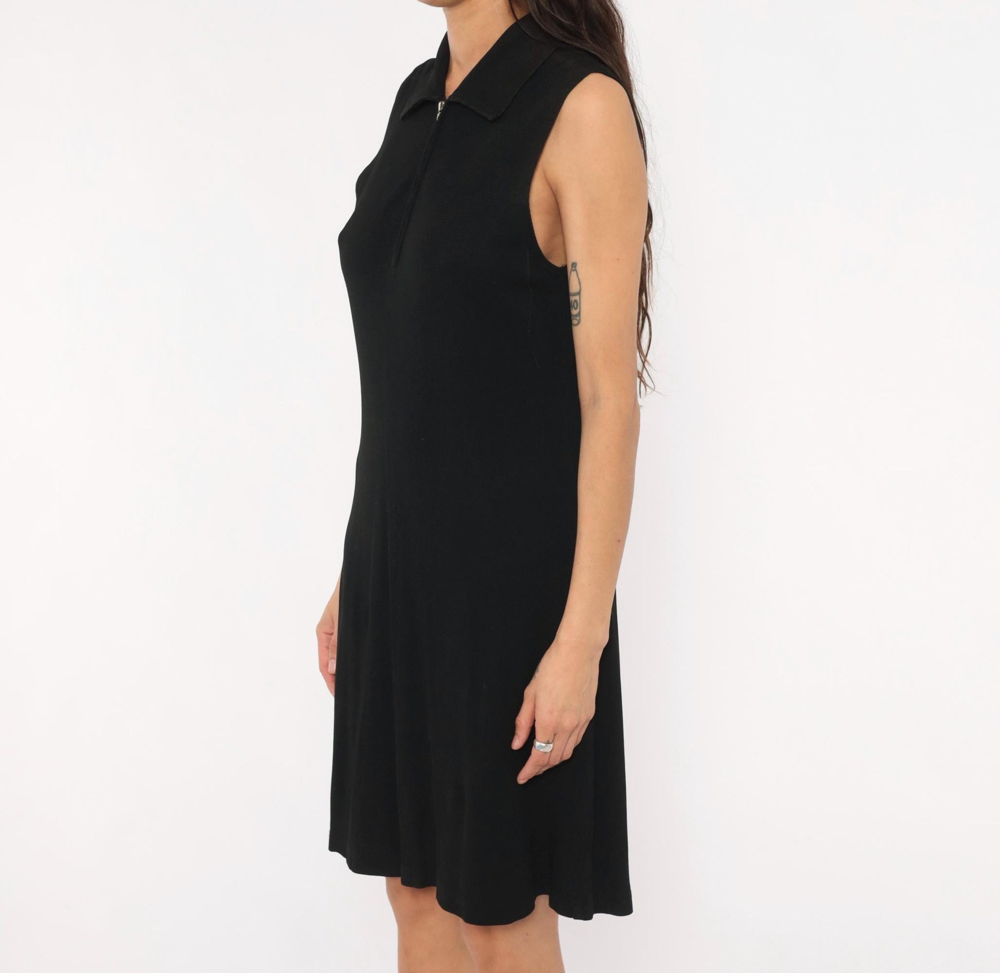 90s Ronni Nicole Black Zip Front Sleeveless Dress Knee-Length Large L