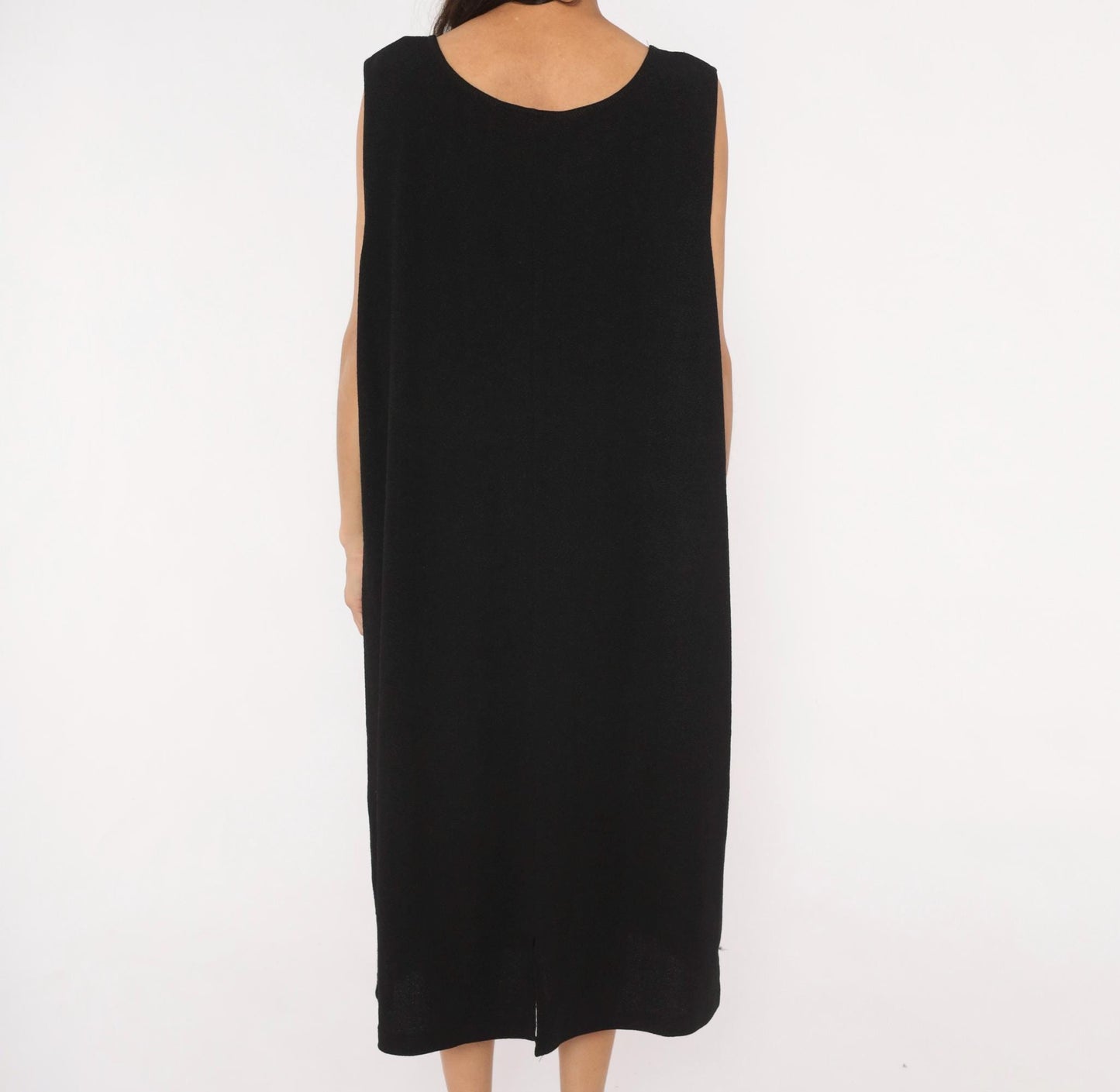 90s Dana Kay Black Sleeveless Midi Dress Scoop Neck Column Extra Large