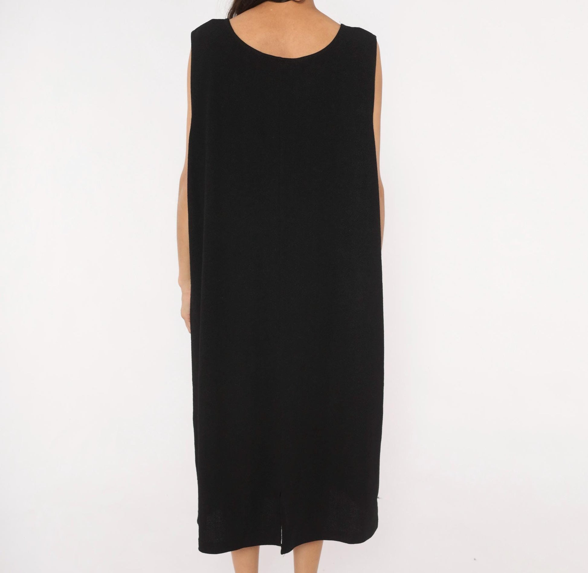 90s Dana Kay Black Sleeveless Midi Dress Scoop Neck Column Extra Large