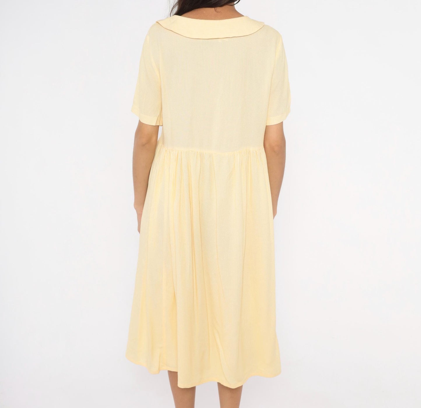 90s Dressing Clio Yellow Gingham Midi Dress Peter Pan Collar Petite Medium