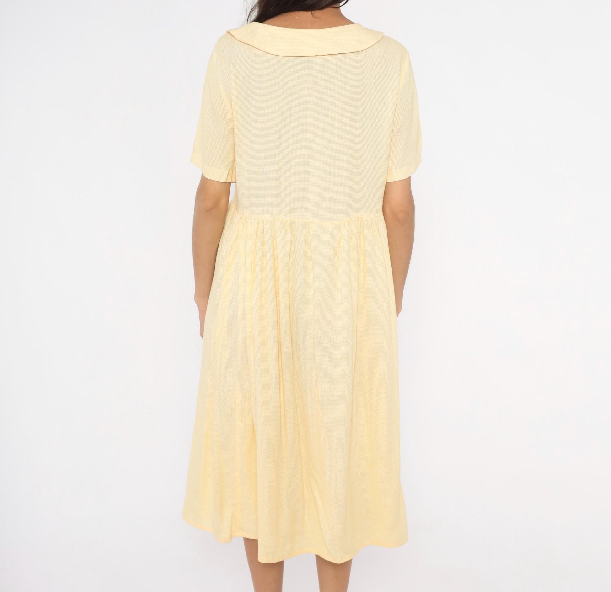 90s Dressing Clio Yellow Gingham Midi Dress Peter Pan Collar Petite Medium