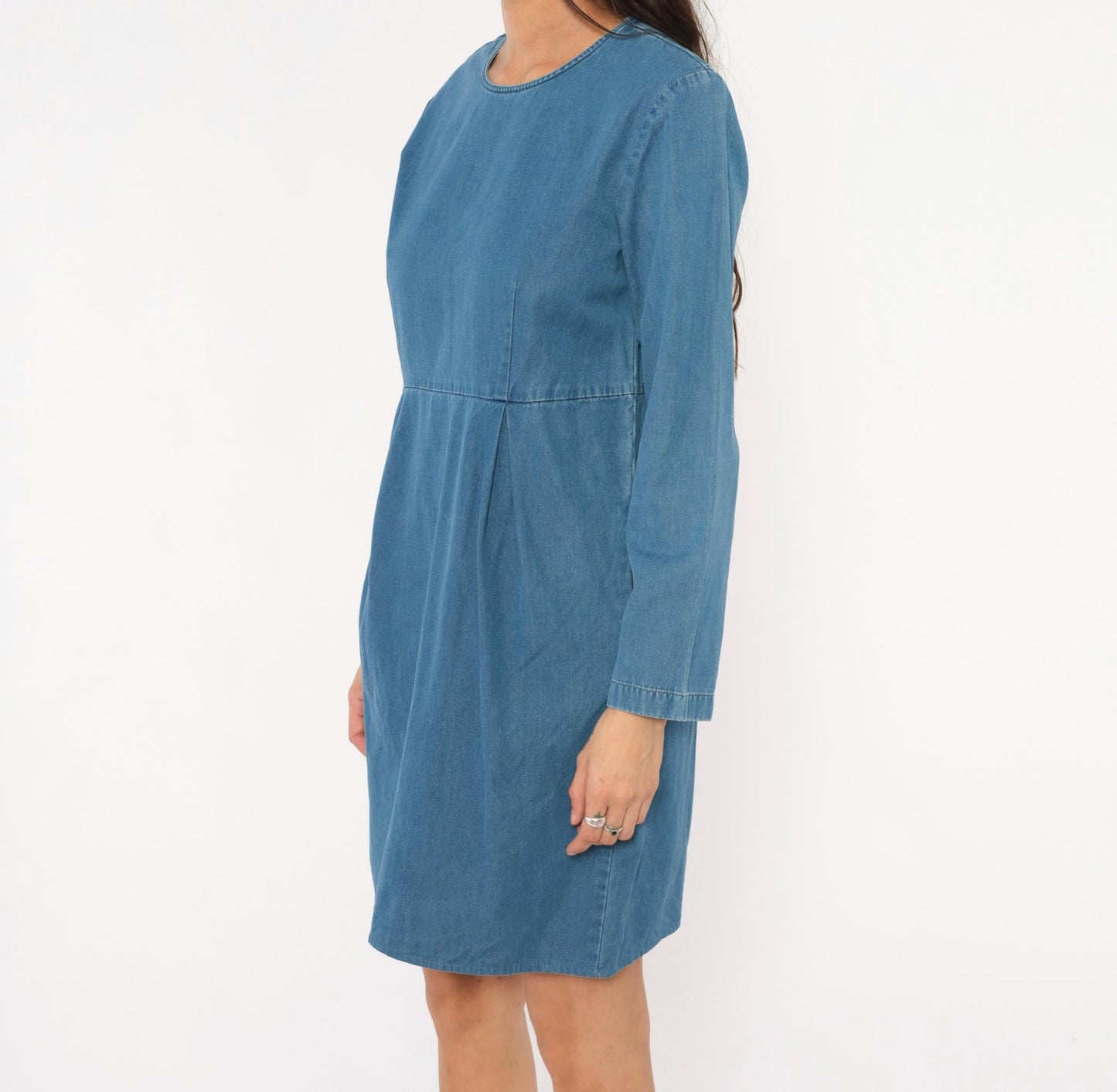 90s Talbots Denim Dress Knee Length Cotton Chambray Long Sleeve Medium M