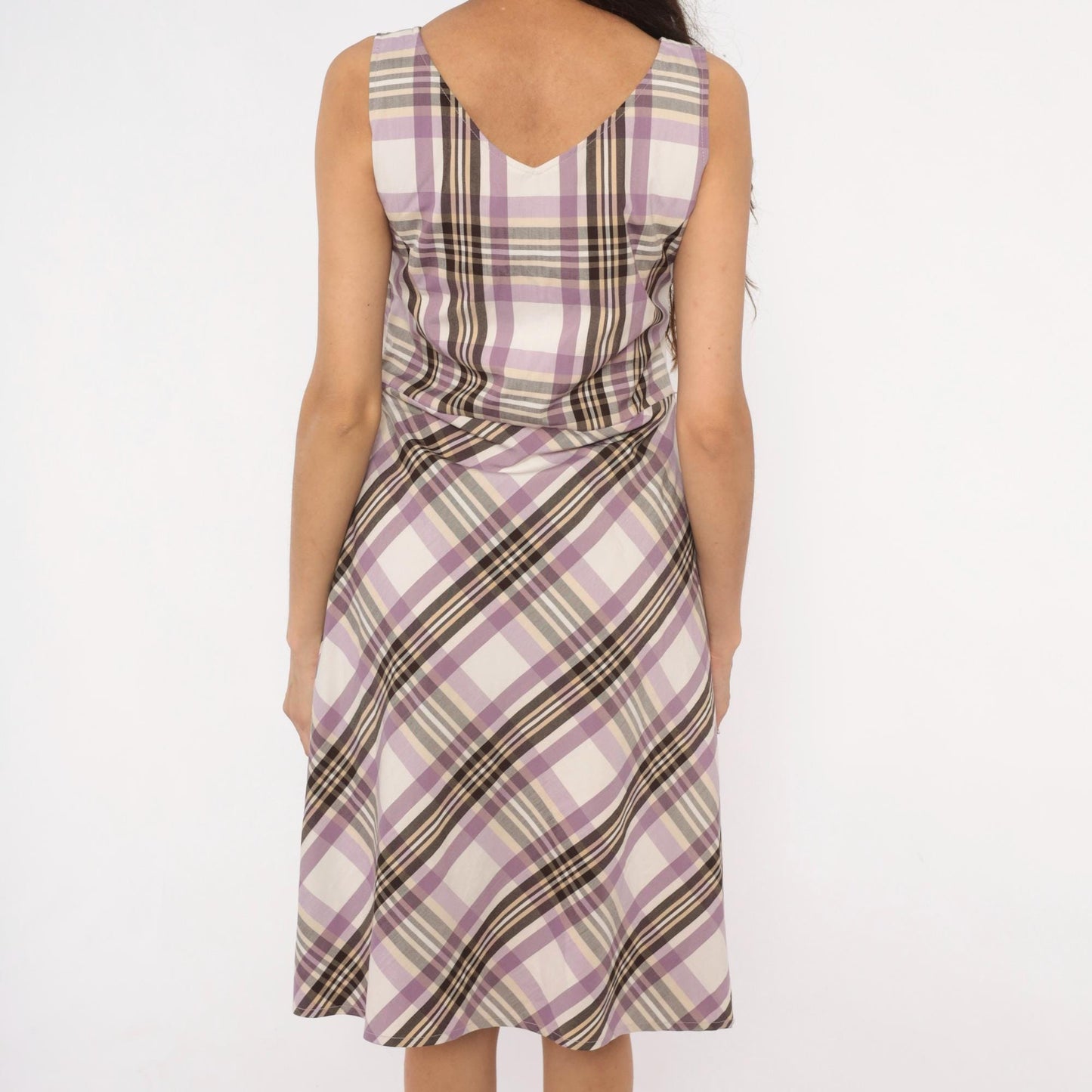 90s Kari Lavender Plaid Sundress V-Neck Mini Check Small