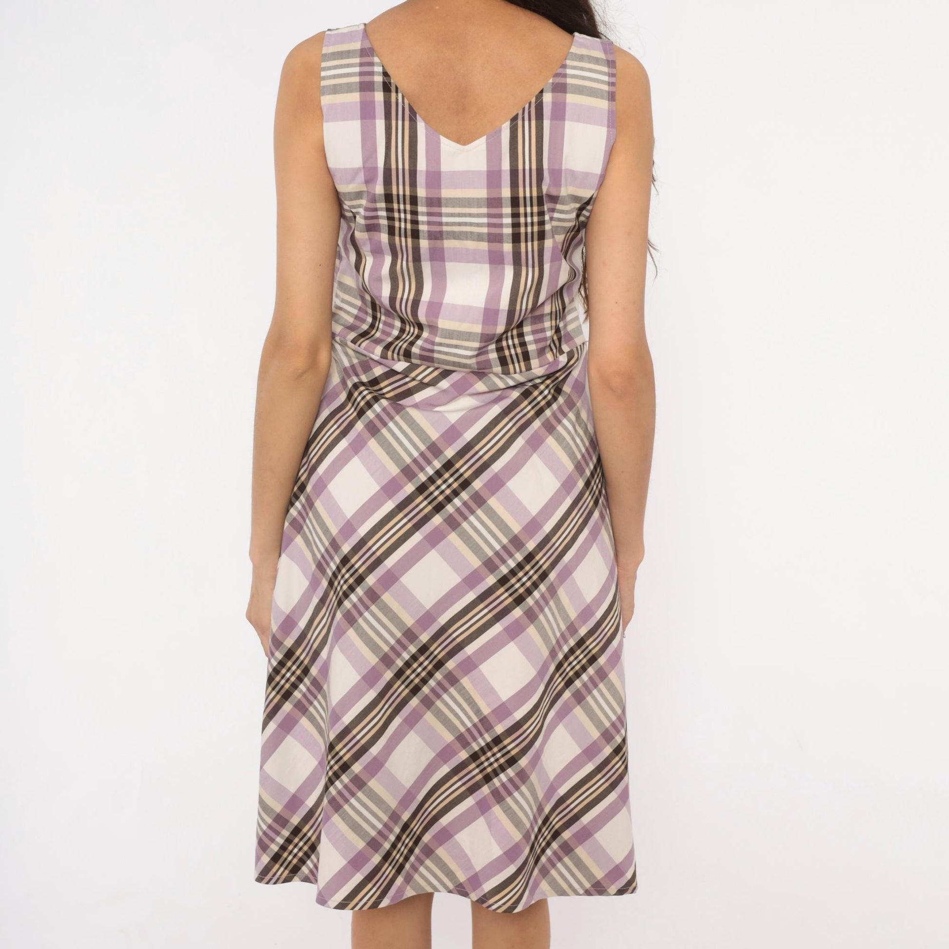 90s Kari Lavender Plaid Sundress V-Neck Mini Check Small