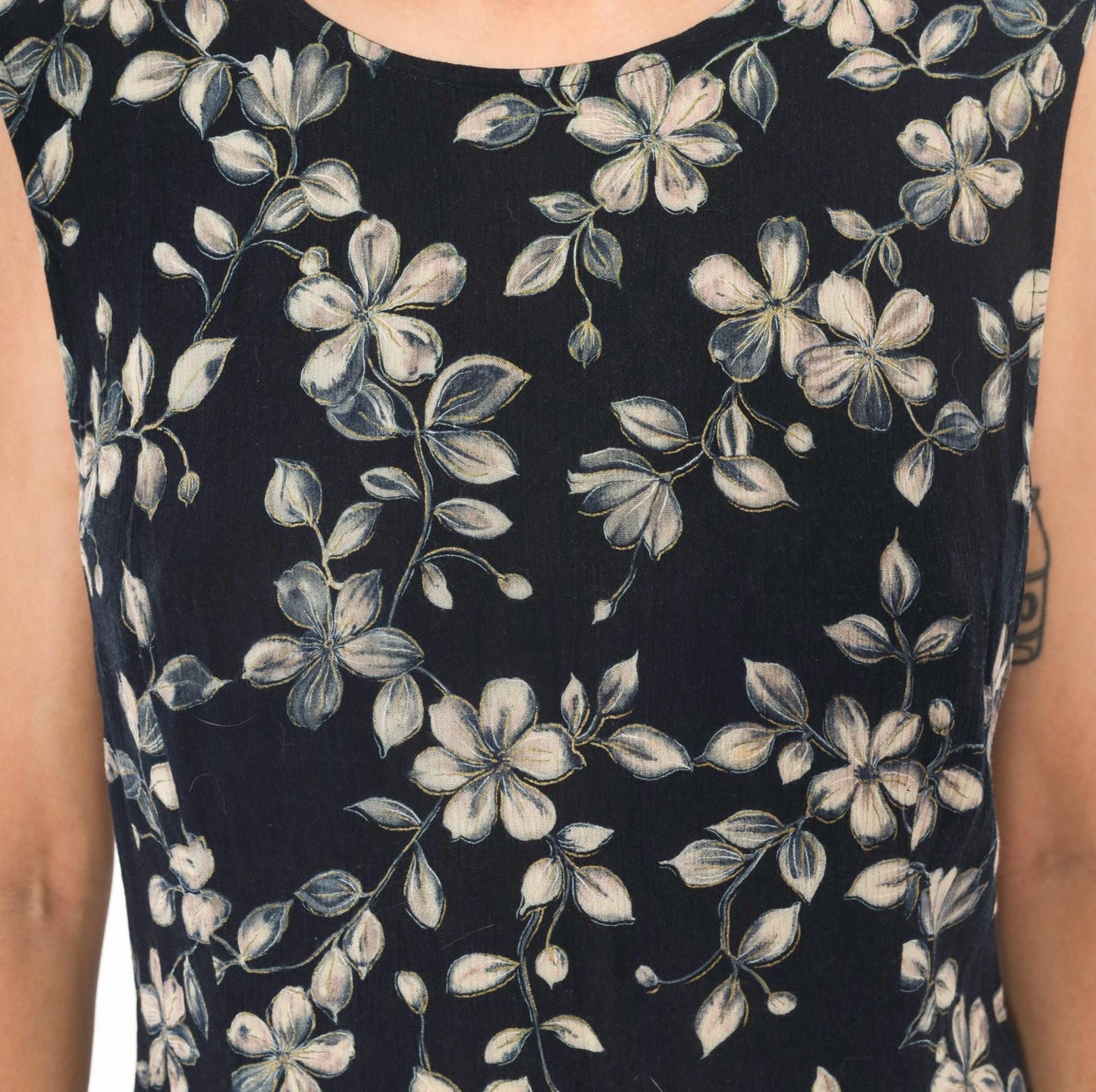 90s Northern Reflections Floral Maxi Dress Navy Cream Grey Keyhole Tie Back Large