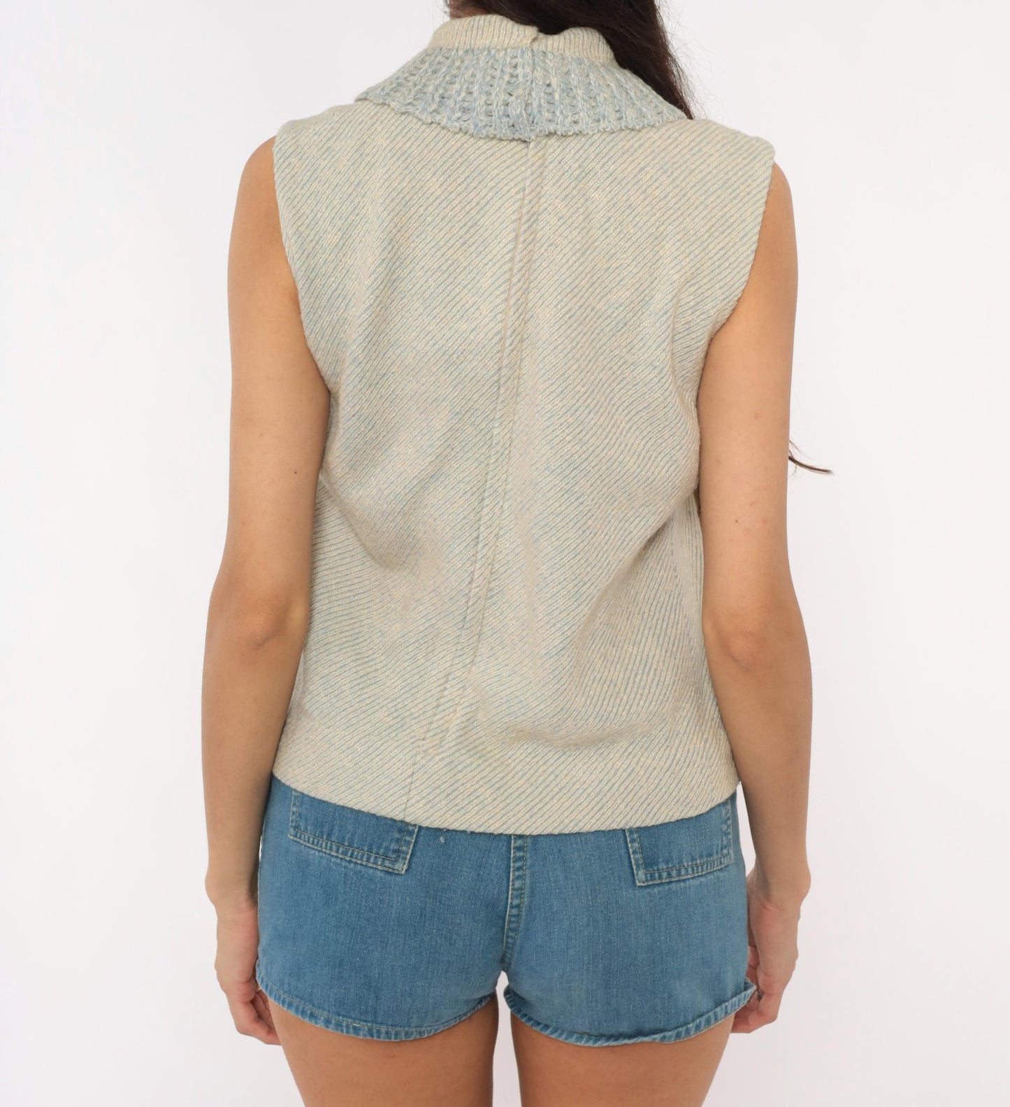 60s Gino Faves Wool Sleeveless Knit Vest Mock Neck Grey Cream Small S