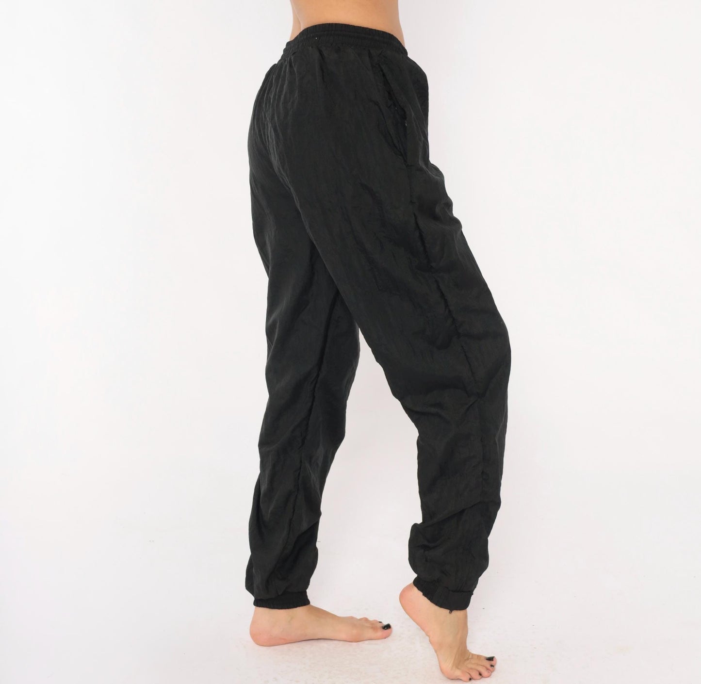 90s Everlast Black Nylon Track Pants Tapered Ankle Zip Medium M