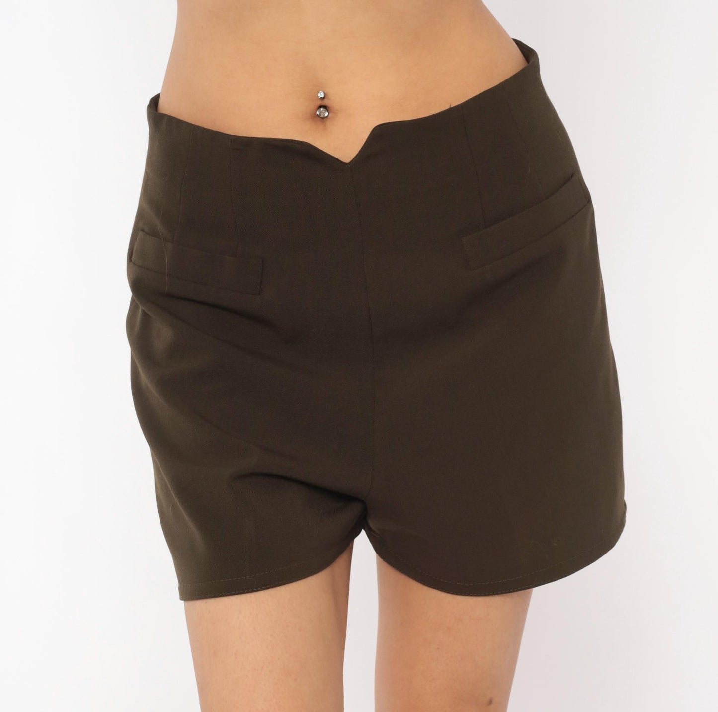 90s Virtue Olive Brown High-Rise Shorts Tailored V-Notch Medium M