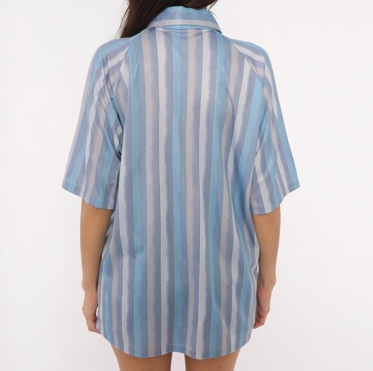 90s Dache Watercolor Stripe Polo Lavender Blue Grey Short Sleeve Large L