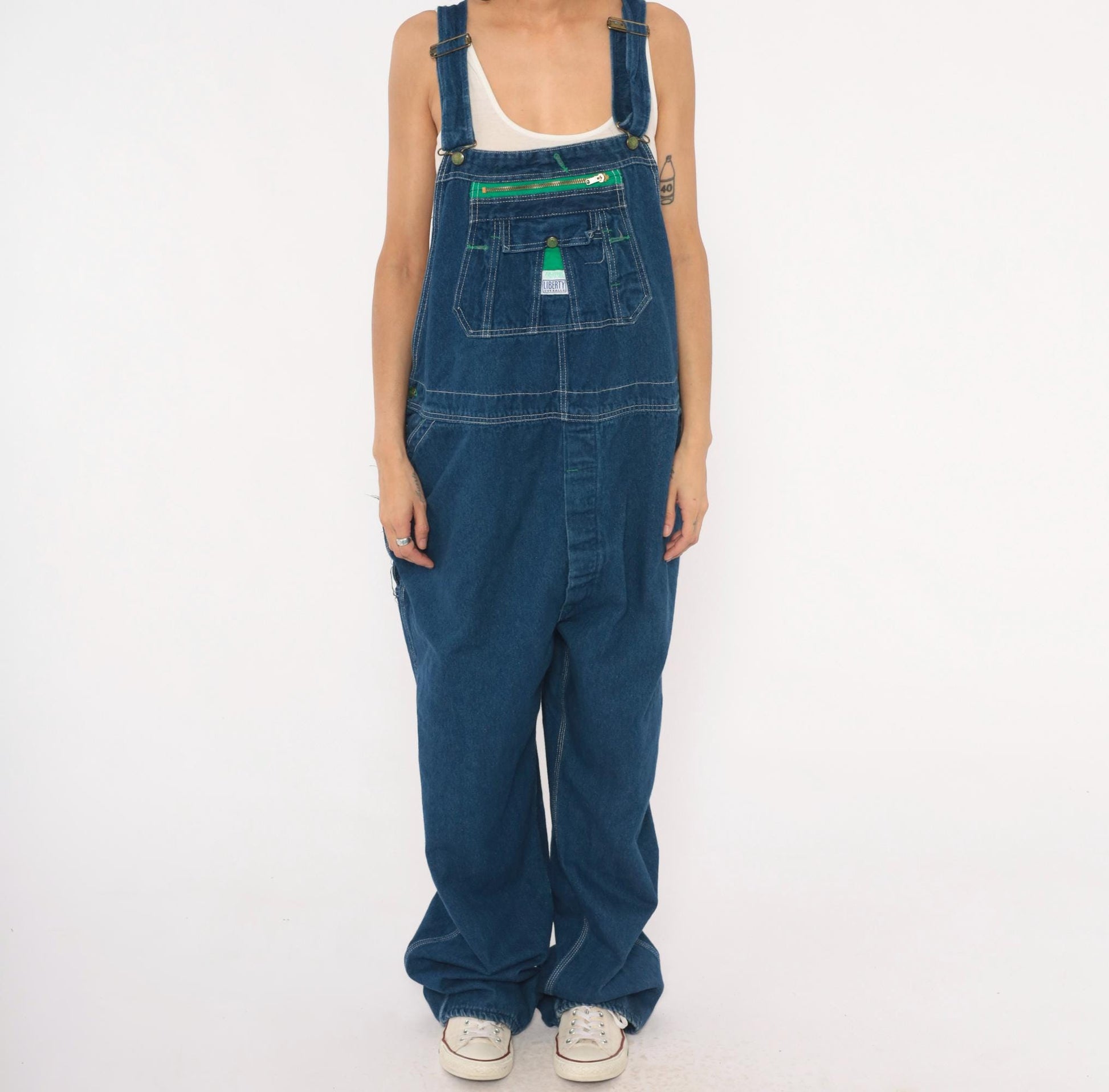 Y2K Liberty Denim Bib Overalls Green Pocket Carpenter Workwear Plus Size XXL