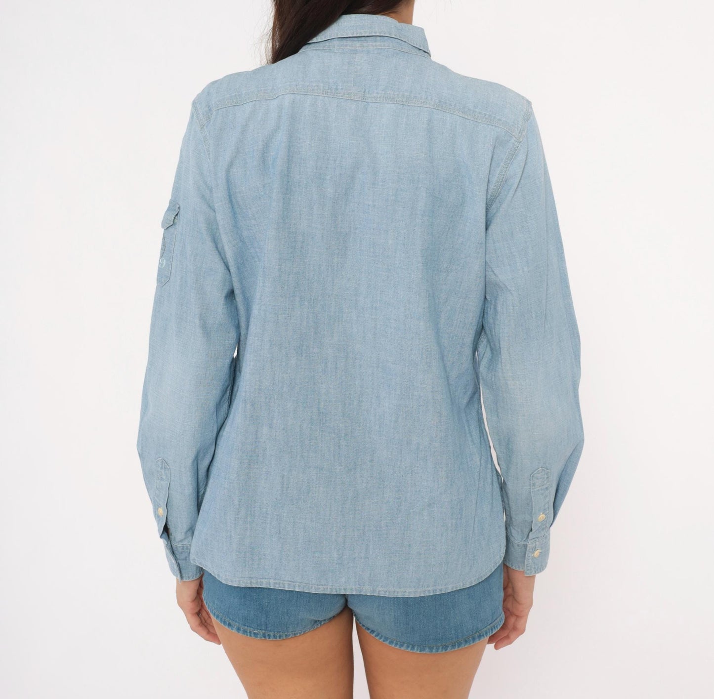 90s Ralph Lauren Jeans Co Chambray Button-Up Shirt Light Blue Cotton Long Sleeve Large L
