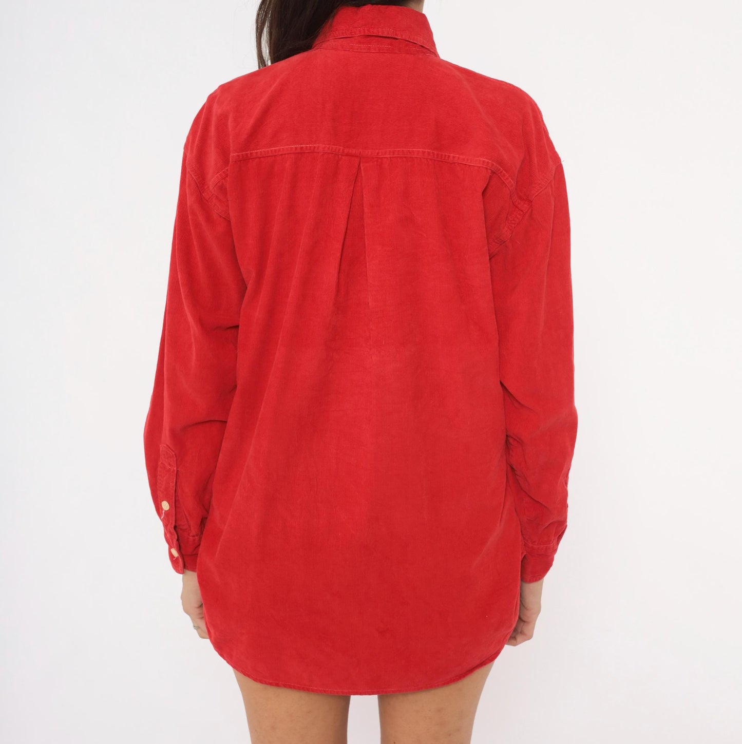 90s 2 of Us Red Corduroy Button-Front Shirt Cotton Long Sleeve Medium M