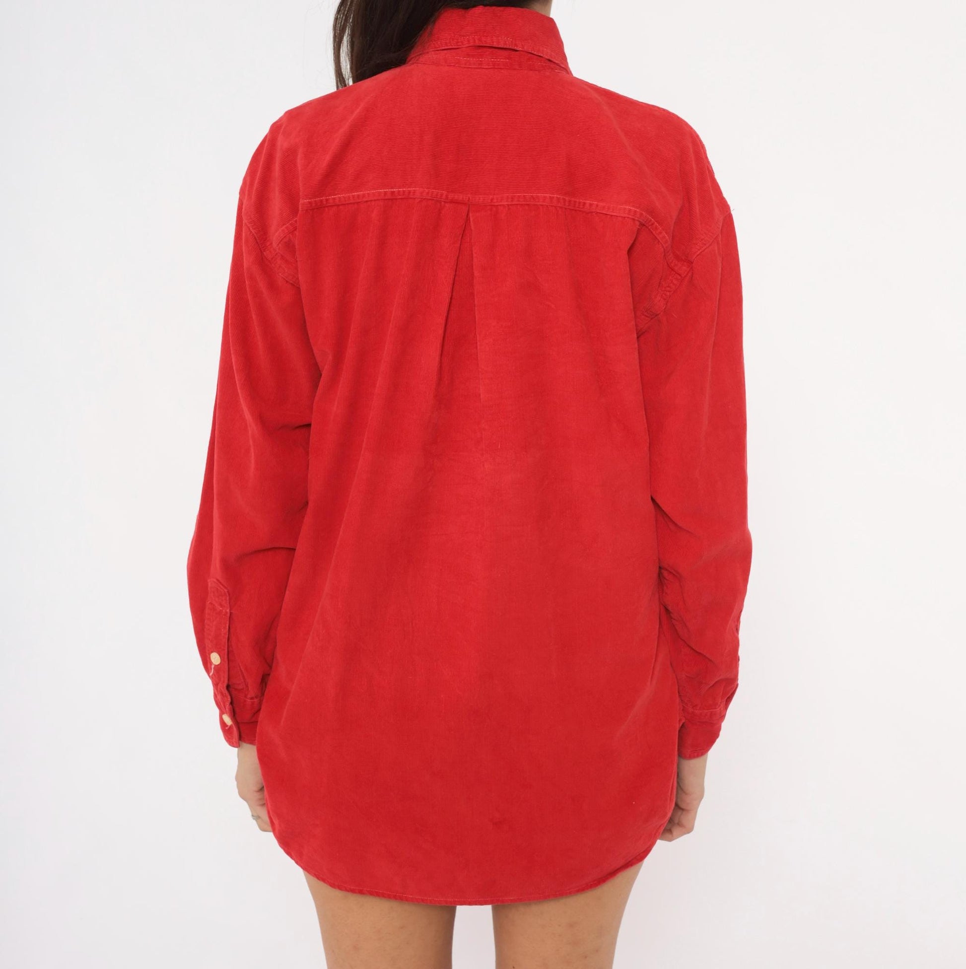 90s 2 of Us Red Corduroy Button-Front Shirt Cotton Long Sleeve Medium M