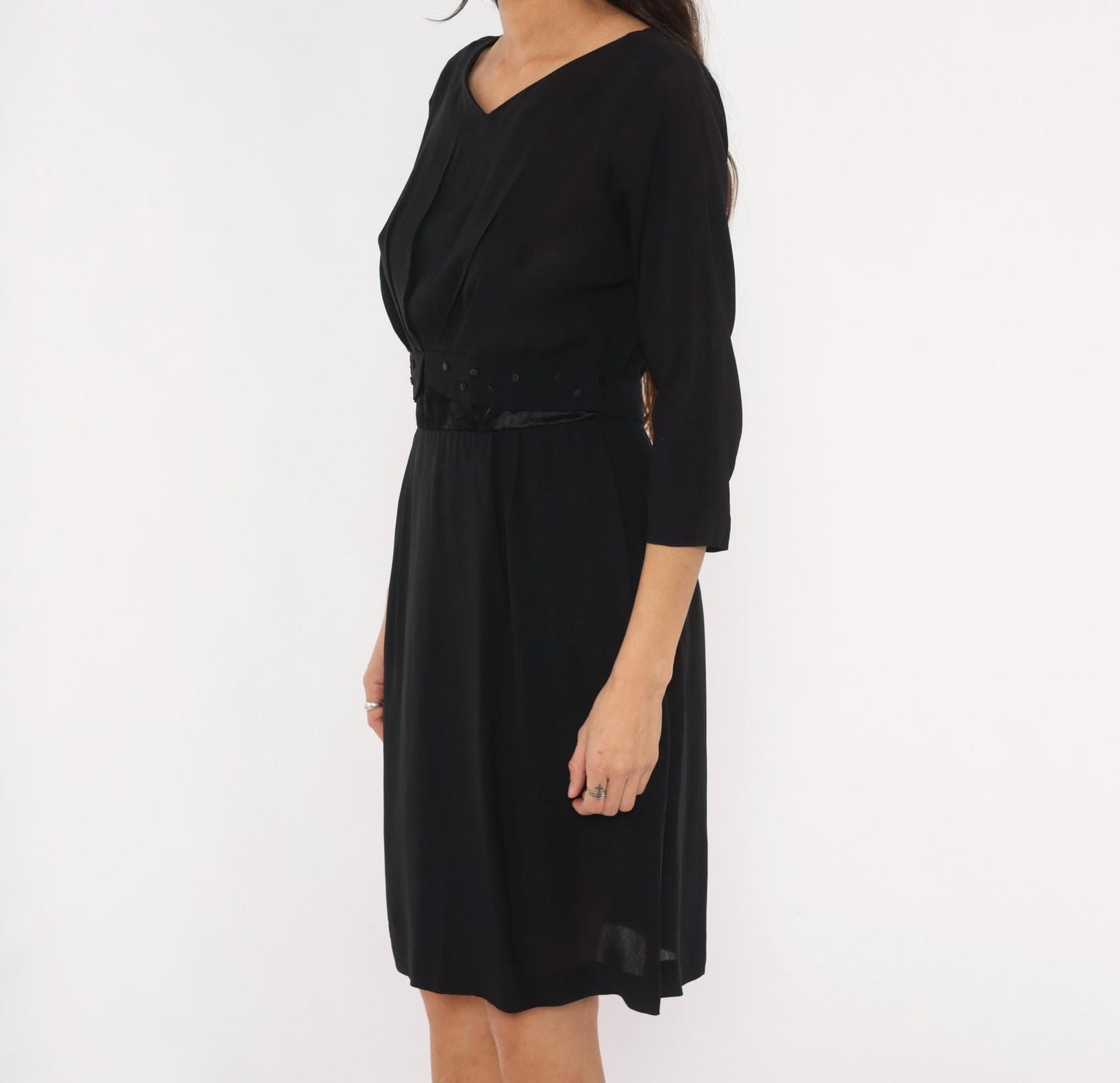 1950s Town Tempo Originals Black Cocktail Dress V-Neck Twist Front Medium M
