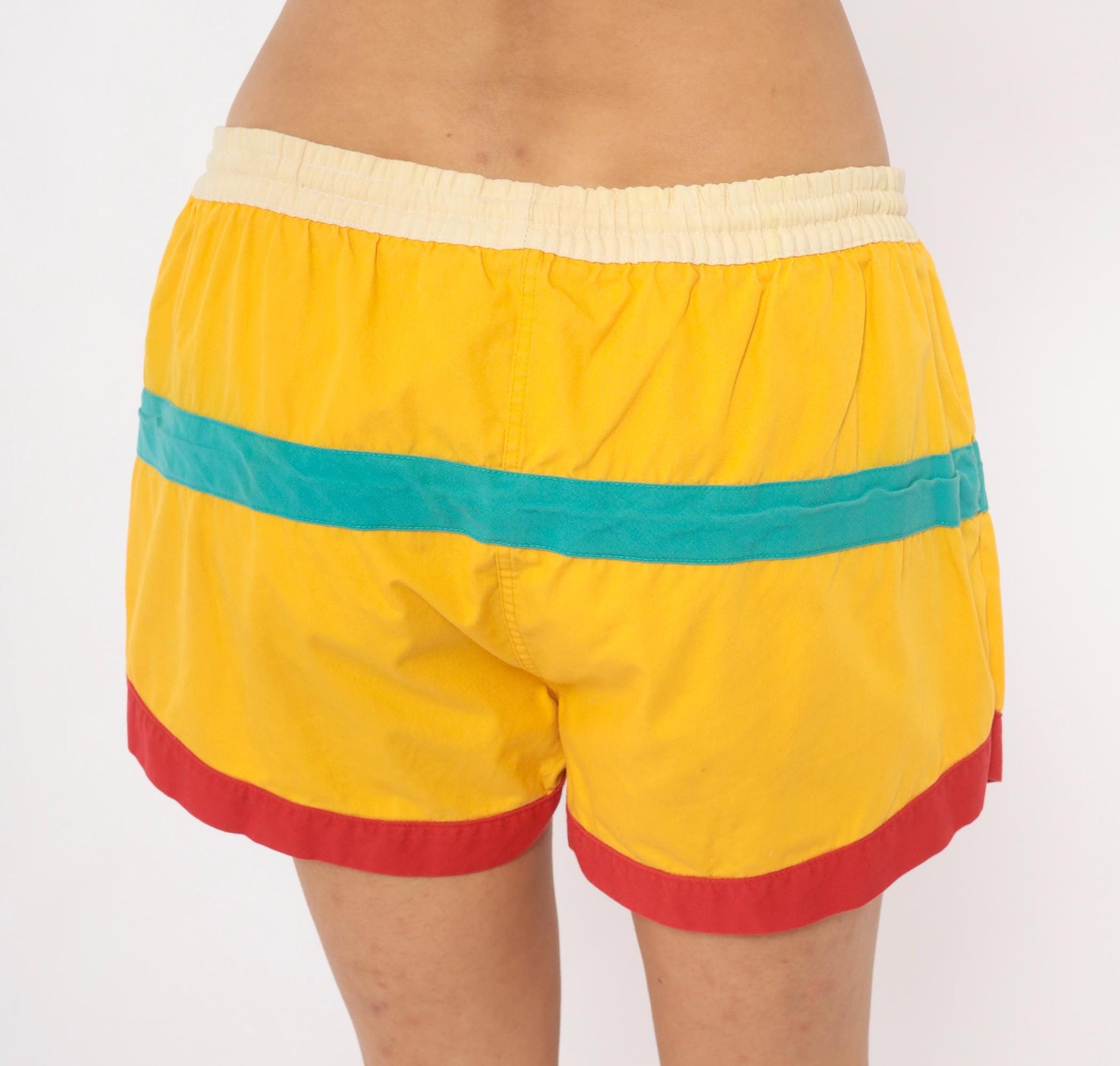 80s Freestyle Color Block Swim Shorts Yellow Teal Blue Large L