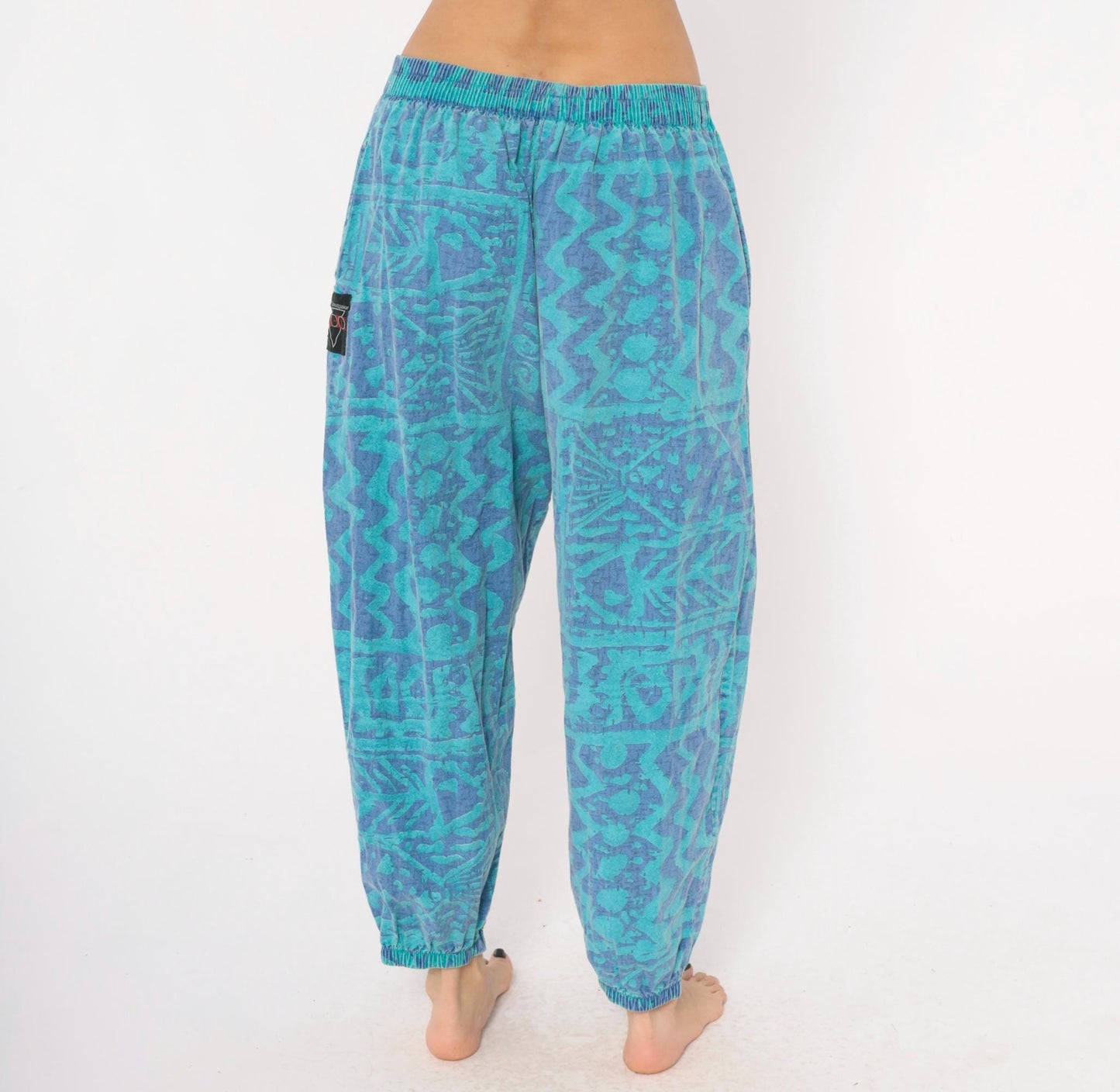 90s Ego Sportswear Tribal Joggers Teal Purple Abstract Geometric Medium