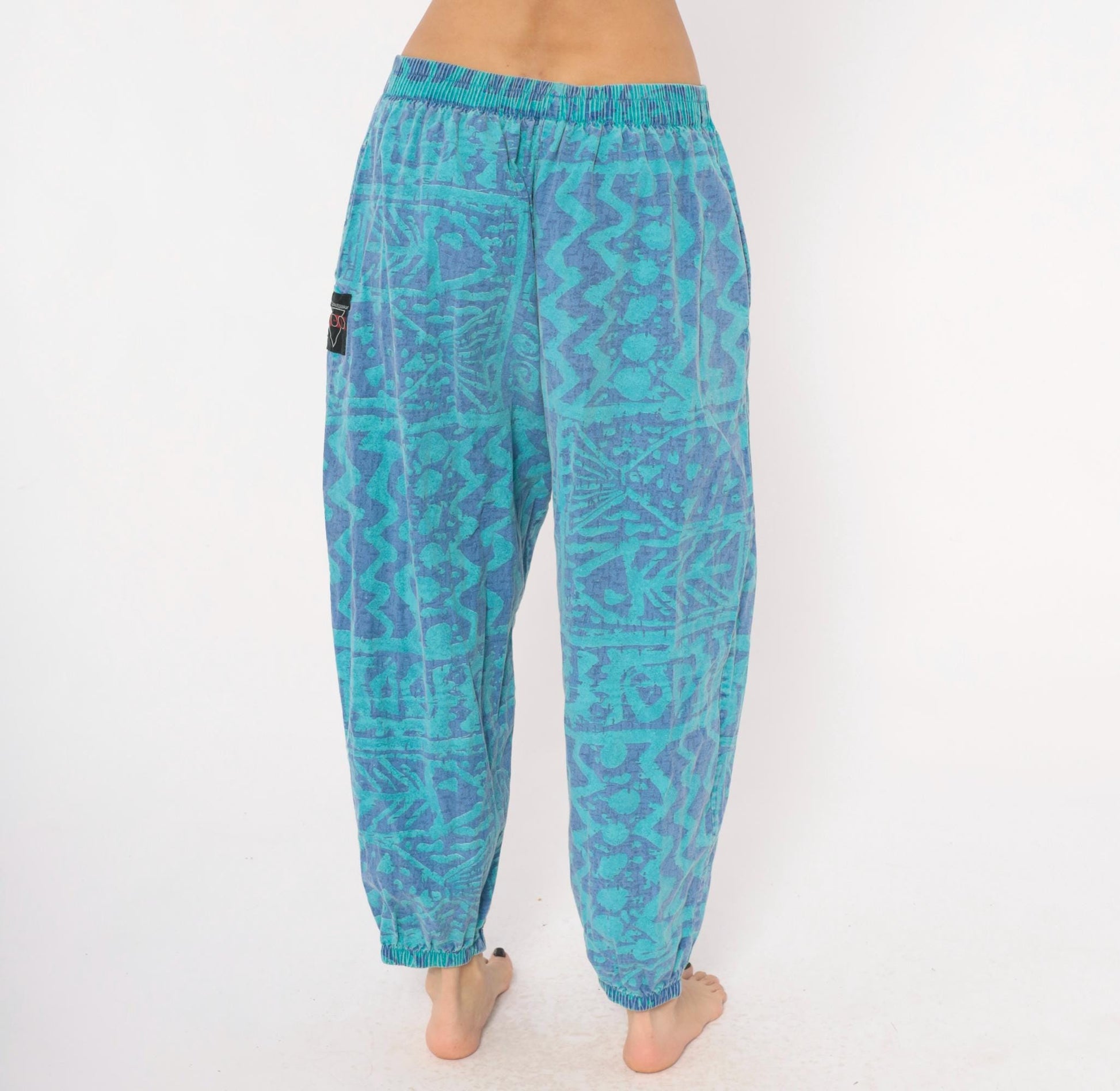90s Ego Sportswear Tribal Joggers Teal Purple Abstract Geometric Medium