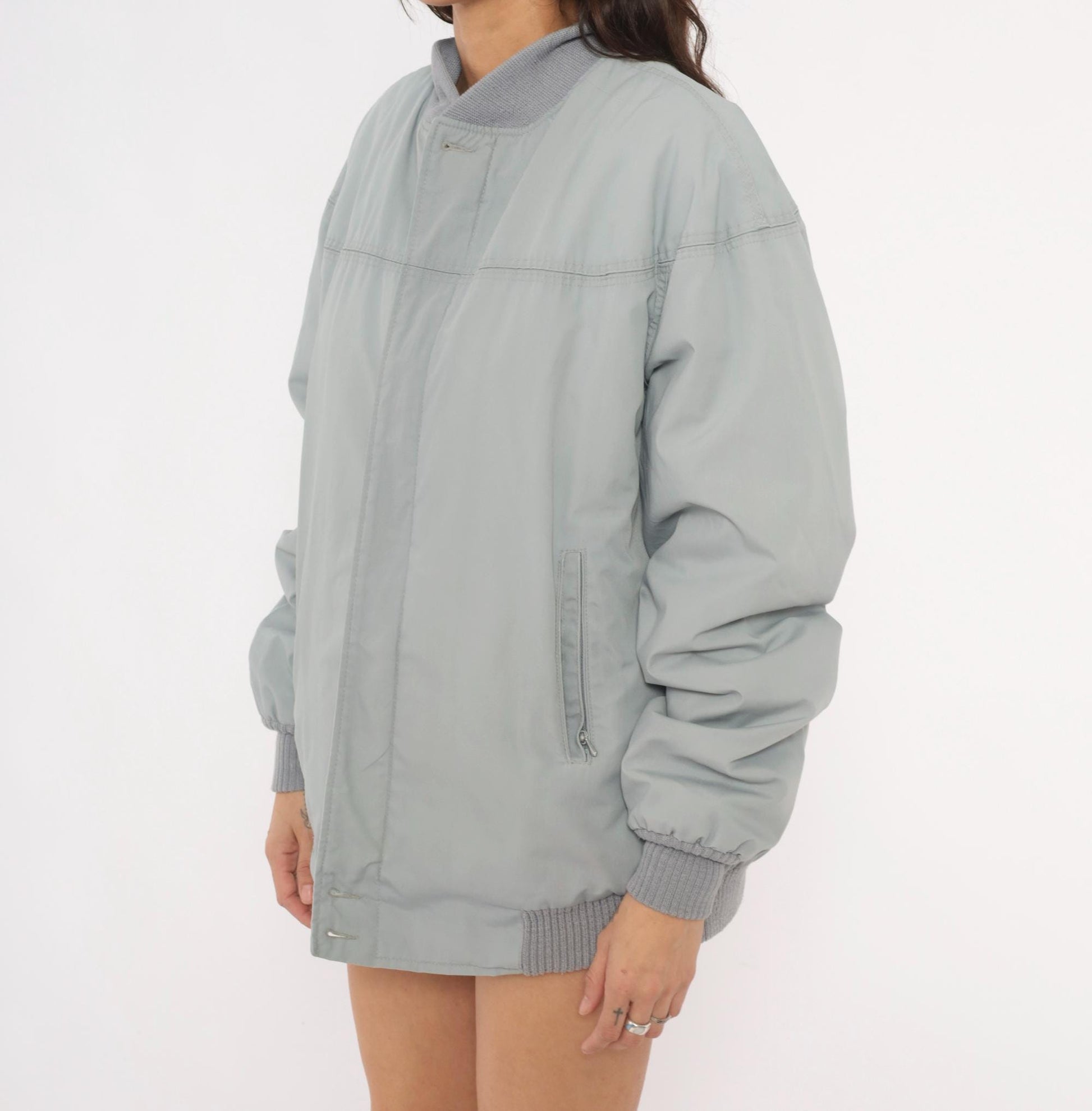 80s Catalina Varsity Bomber Jacket Grey Cotton Knit Collar Medium