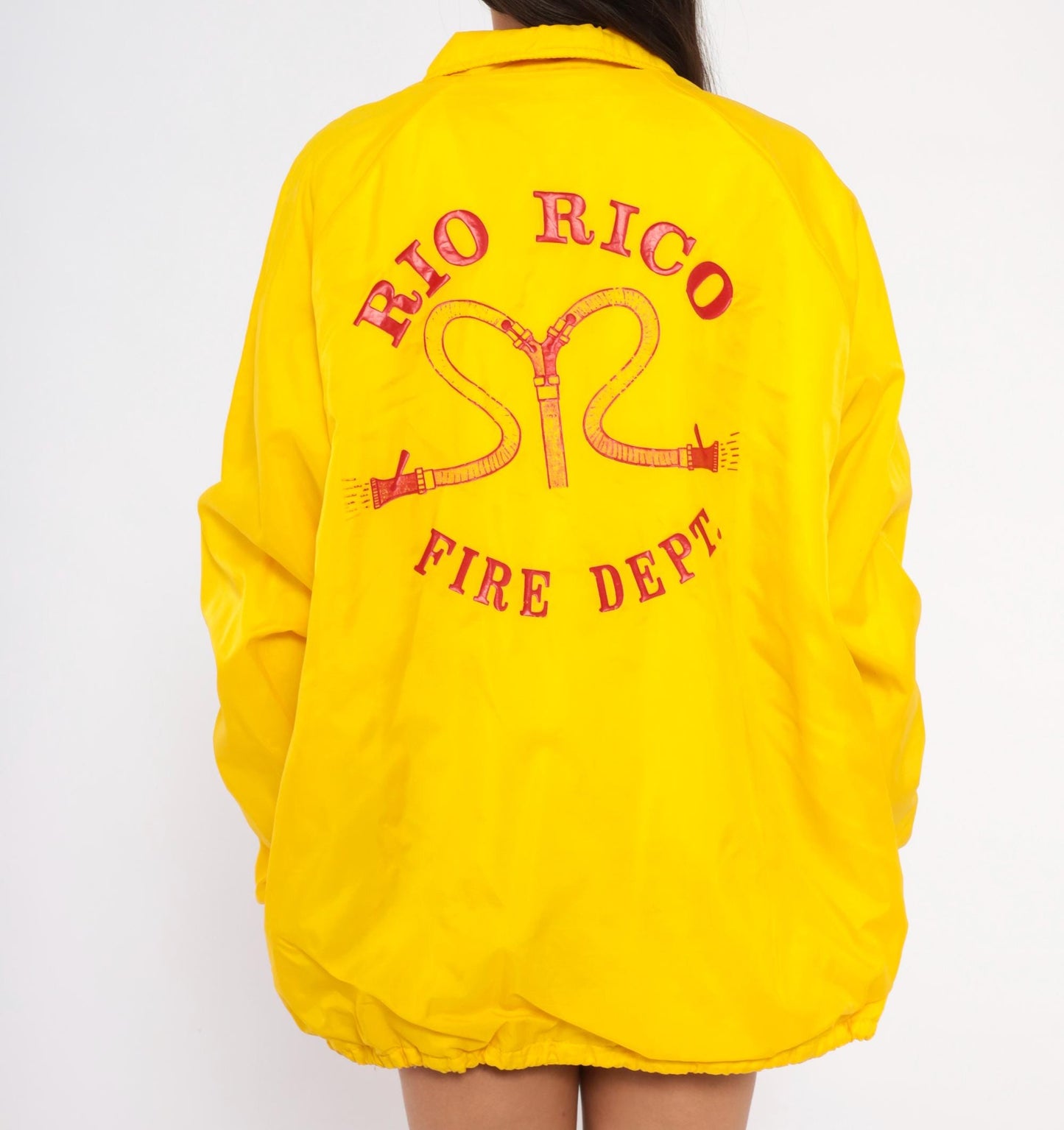 80s Rio Rico Fire Department Coach Jacket Yellow Nylon Windbreaker Extra Large XL