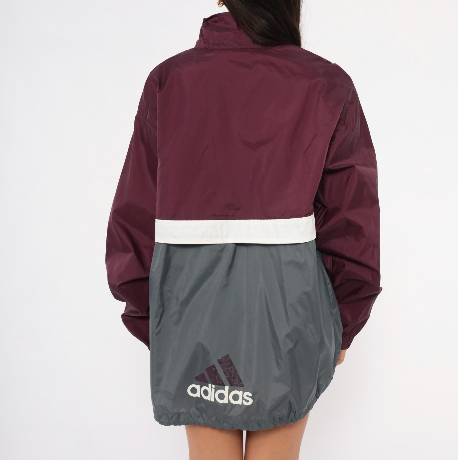 90s Adidas Half-Zip Windbreaker Burgundy Grey Colorblock Nylon Large