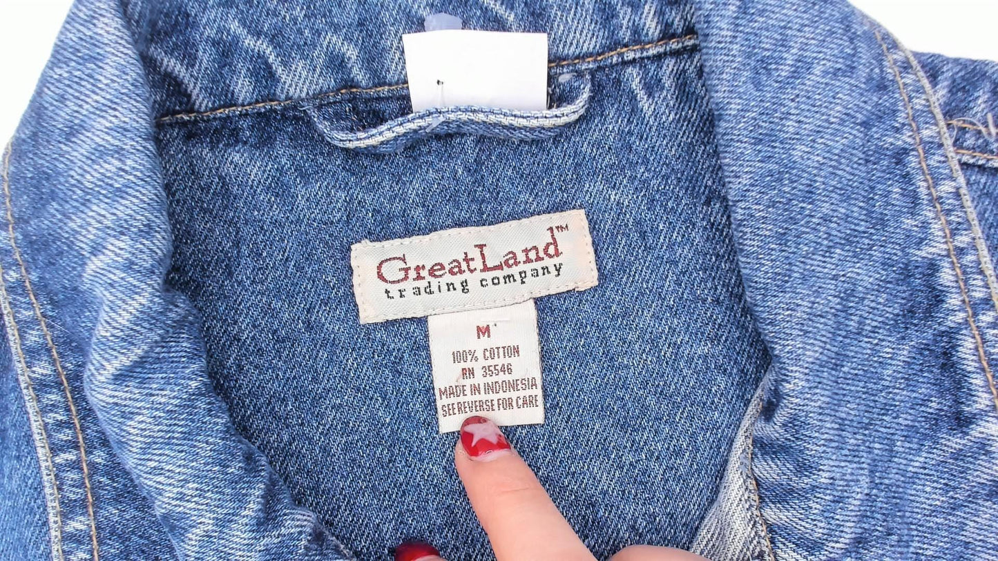 90s Greatland Denim Vest Blue Medium Wash Cotton Spread Collar