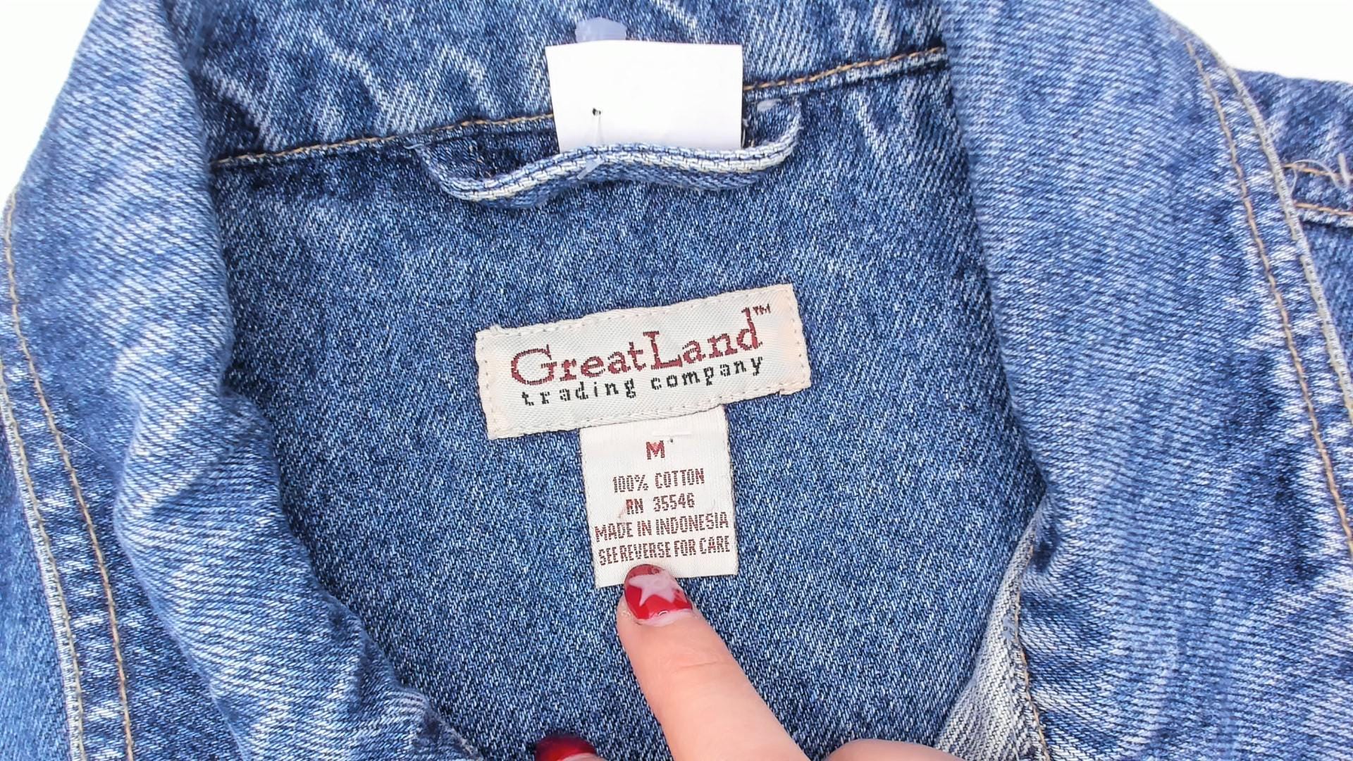 90s Greatland Denim Vest Blue Medium Wash Cotton Spread Collar