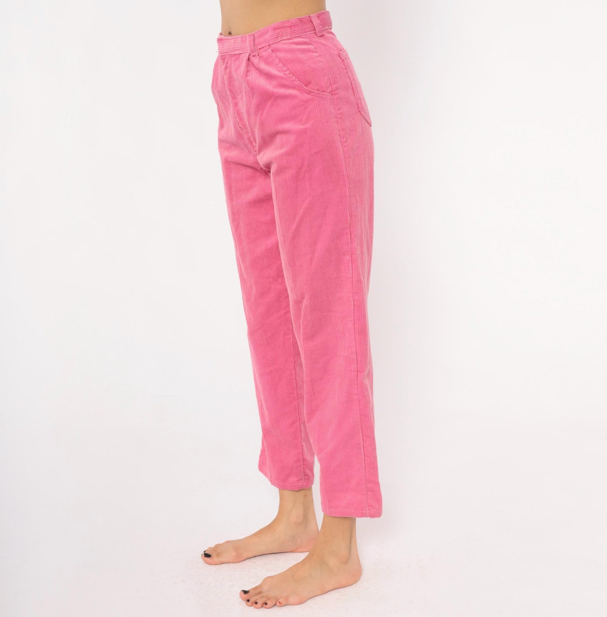 90s Sears Pretty Plus Pink Corduroy Tapered Trousers High Waist Pleated Small