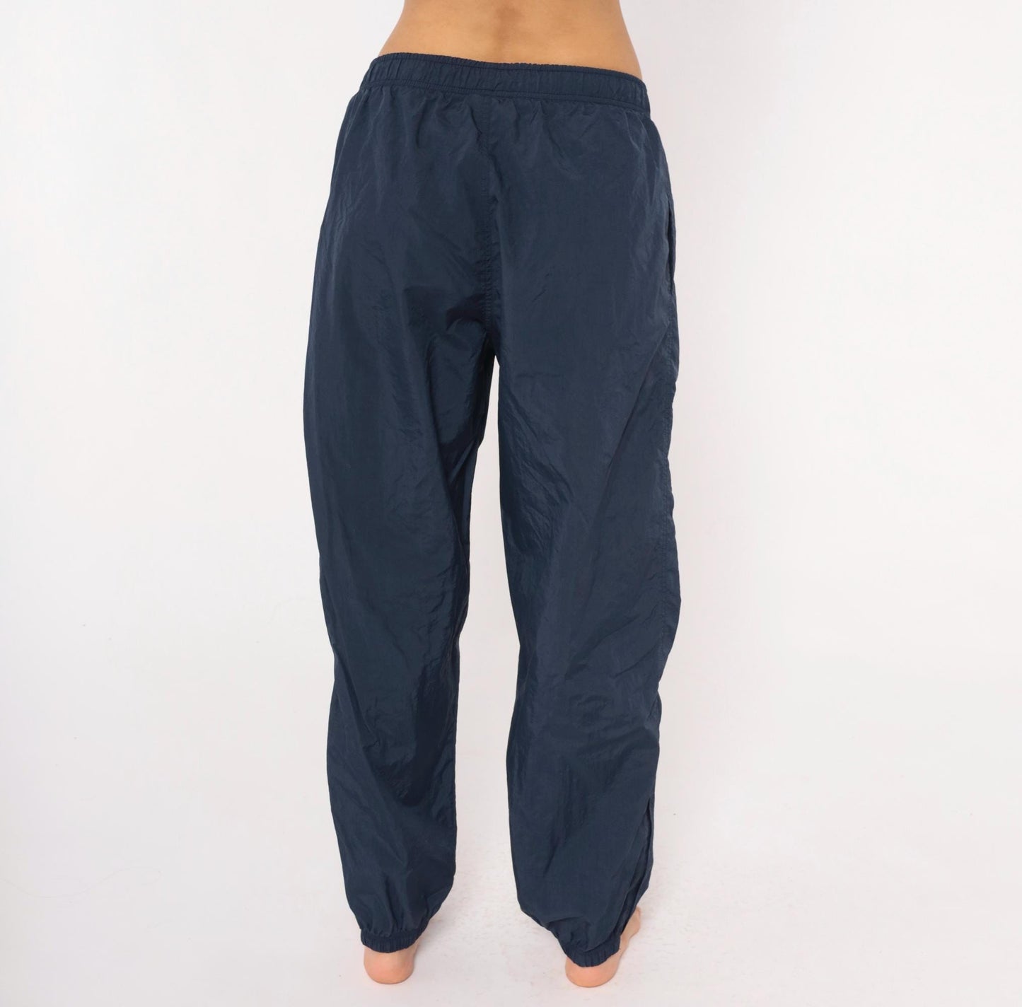 2000s Reebok Navy Nylon Track Pants Elastic Cuff Athletic Medium M