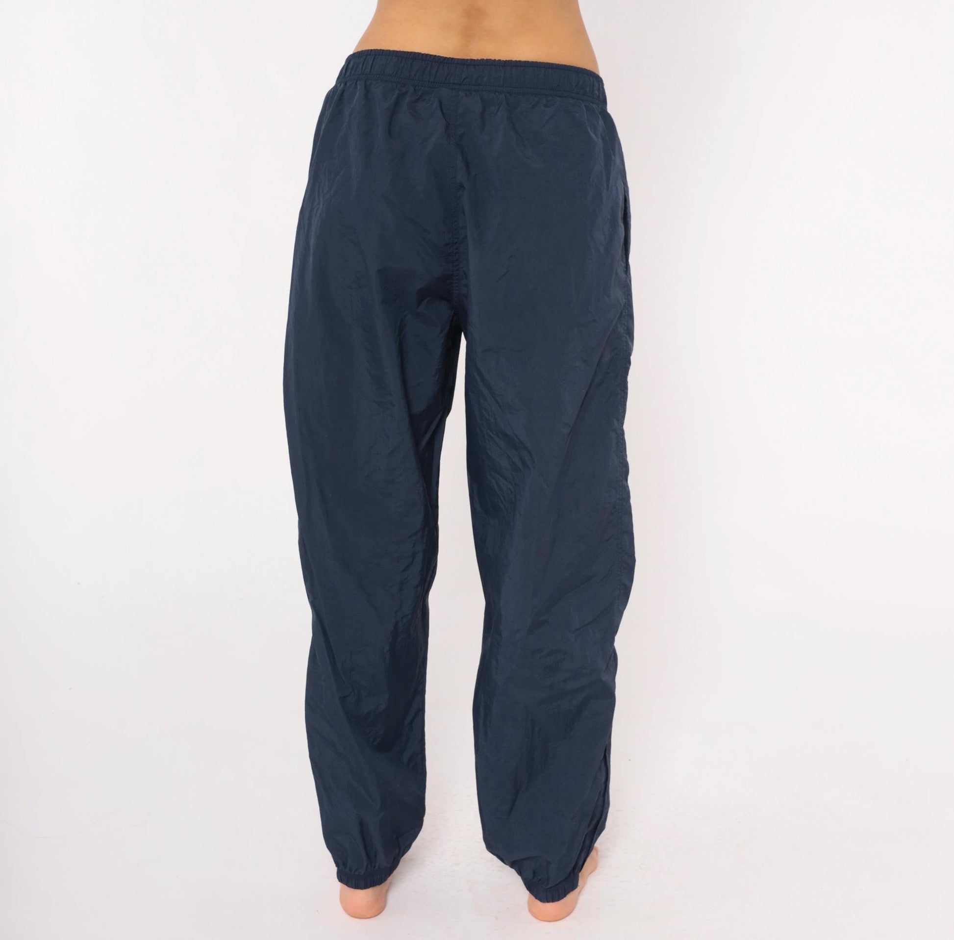 2000s Reebok Navy Nylon Track Pants Elastic Cuff Athletic Medium M