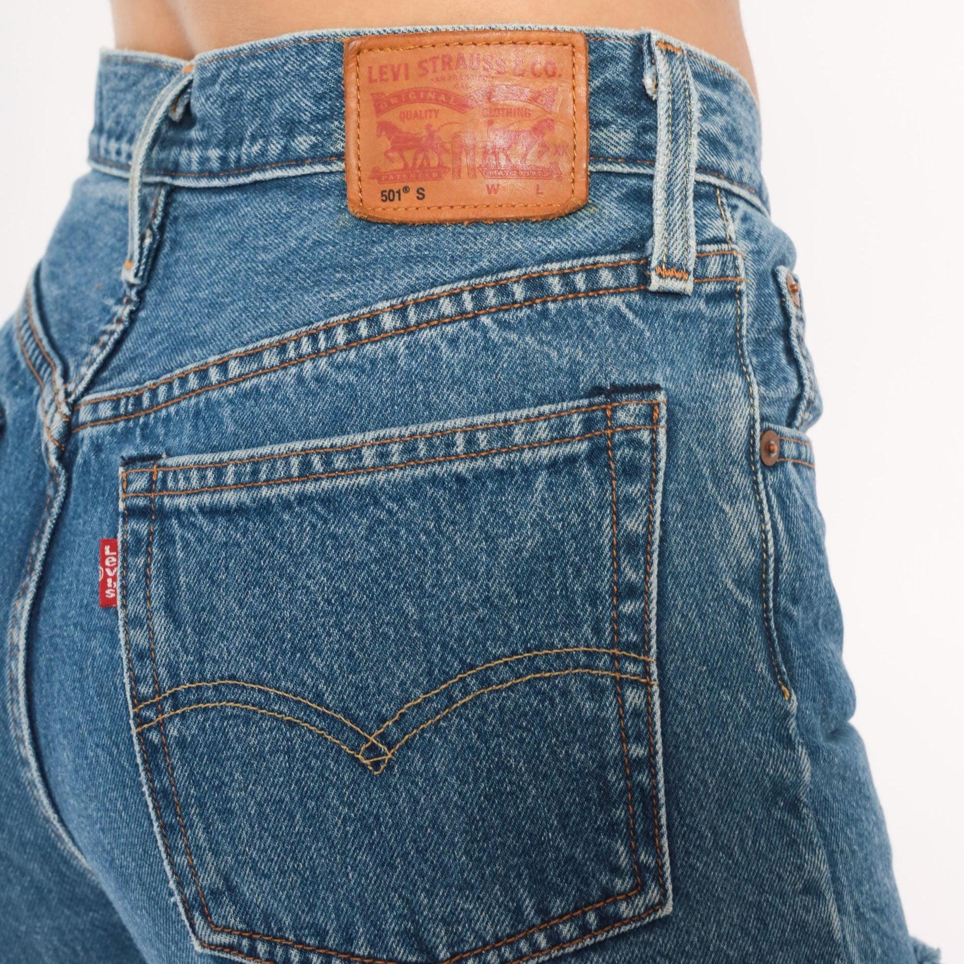 Levi's 501 Cutoff Shorts Blue Denim Button Fly High Rise Small