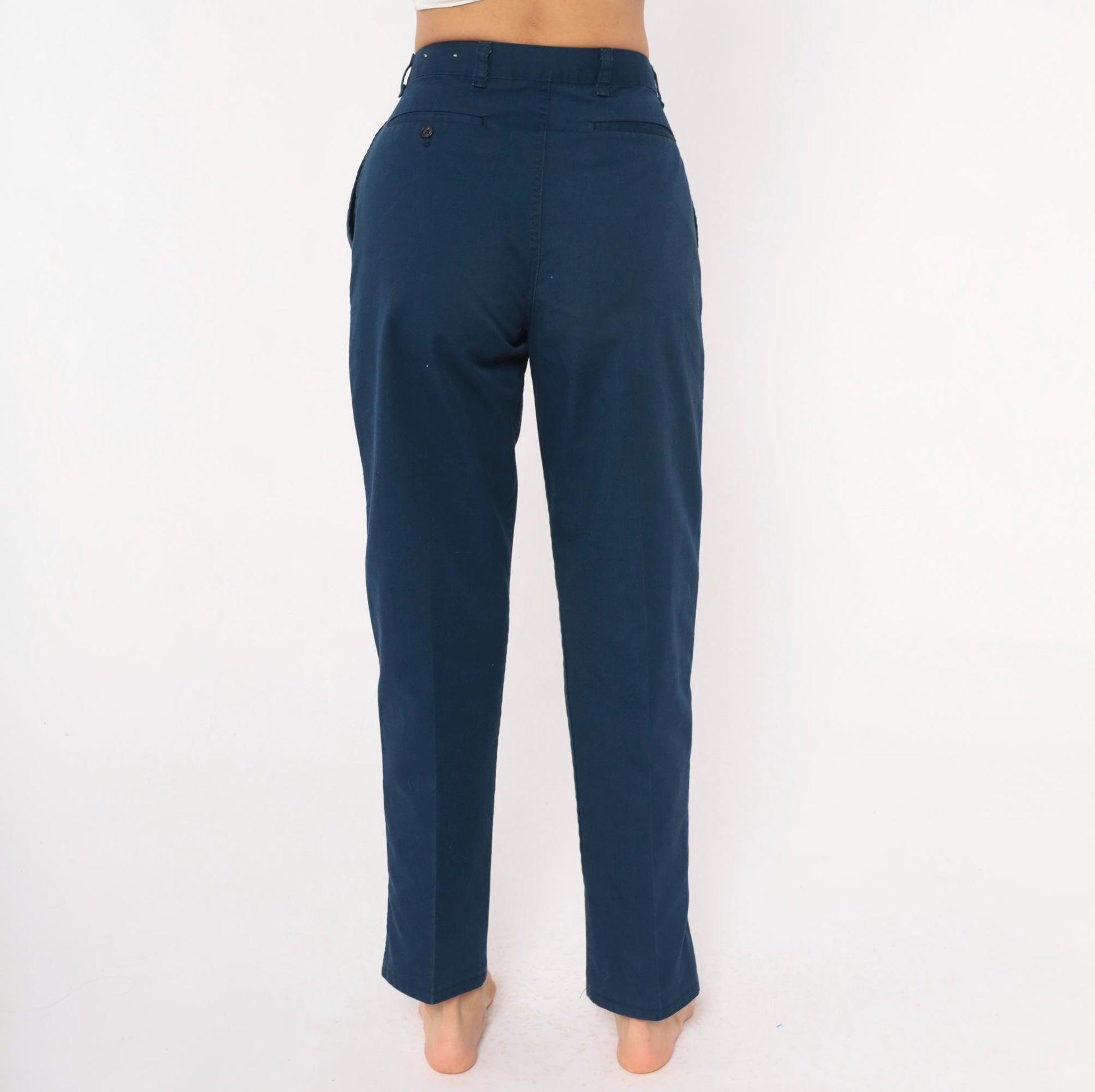 80s Mark Twain Navy Pleated Trousers High Waist Tapered Ankle Length Small