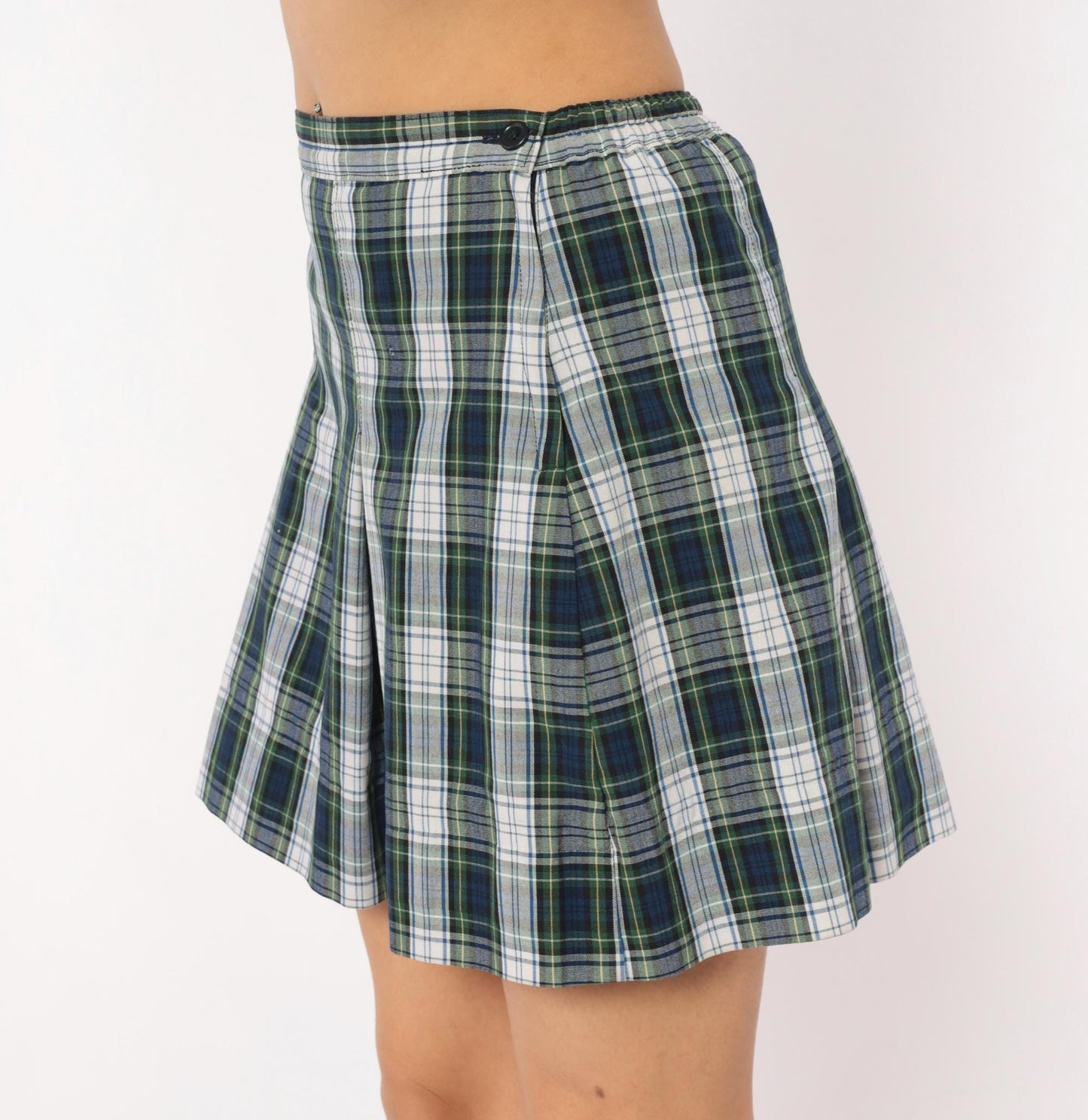 80s Donalds Navy Green Plaid Pleated Skort Tartan Mini Small S