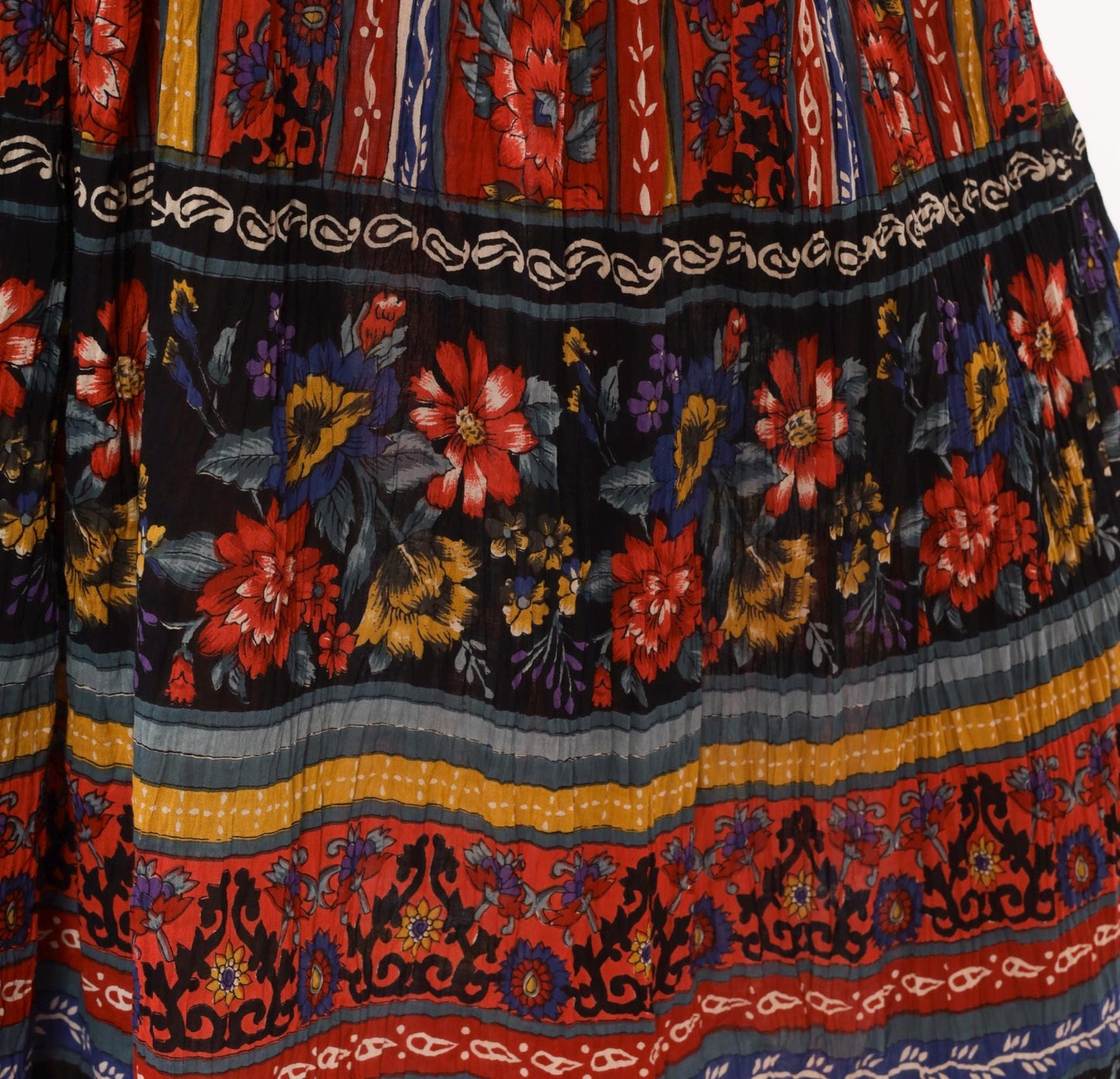 90s Phool Tiered Maxi Skirt Floral Geometric Print Cotton Plus Size 3X