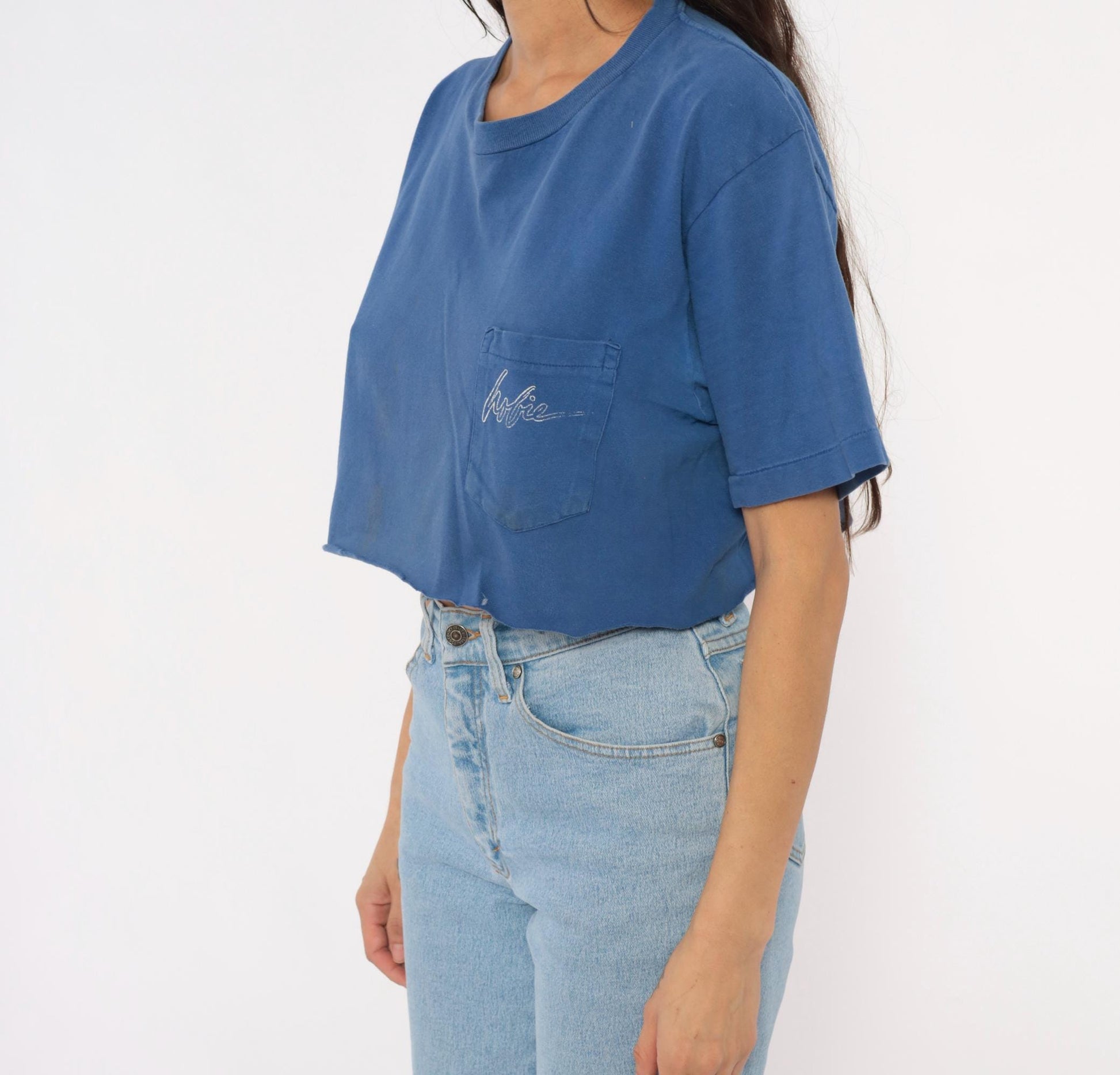 90s Hobie Surf Graphic Crop Tee Cobalt Blue Cotton Medium